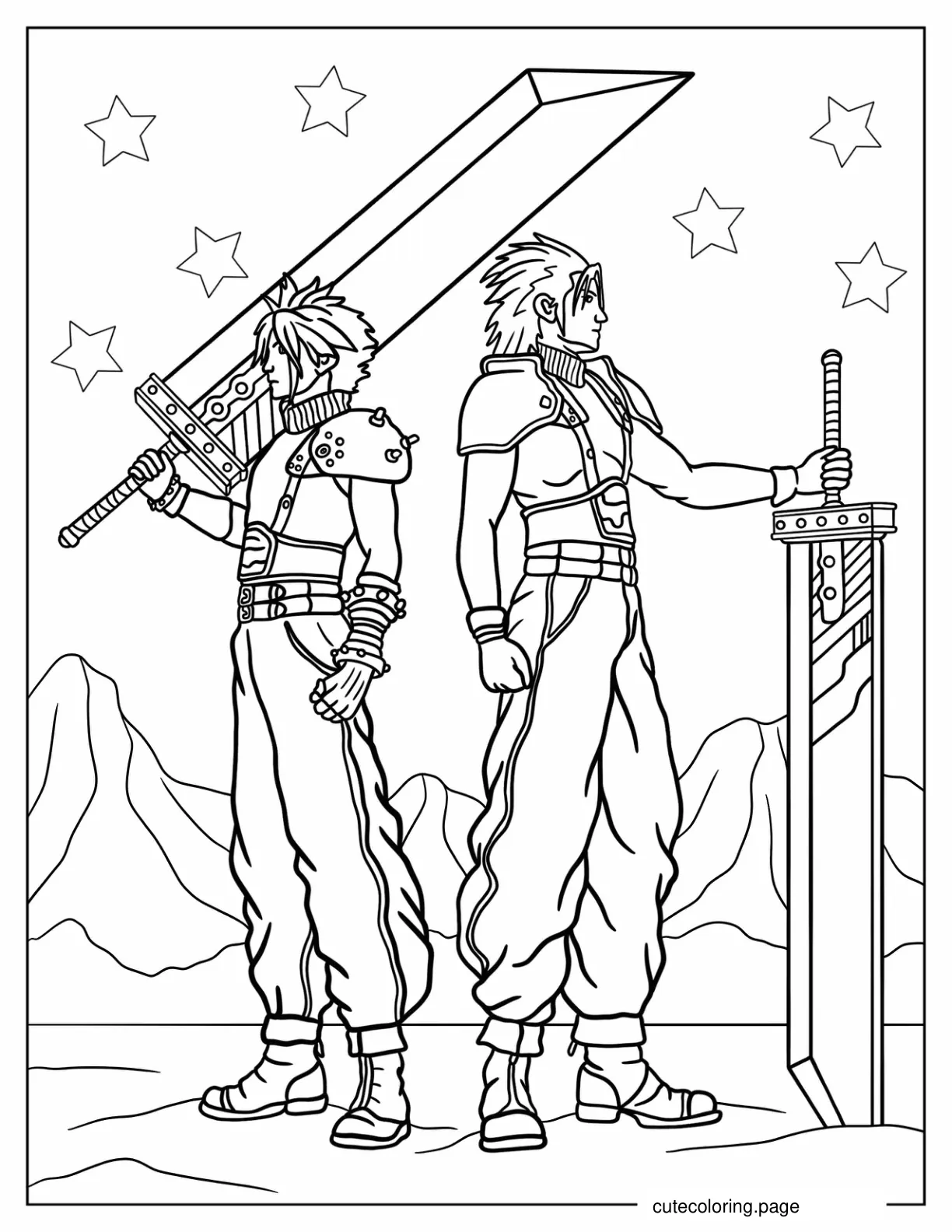 Cloud Strife And Zack Fair Coloring Sheet coloring page