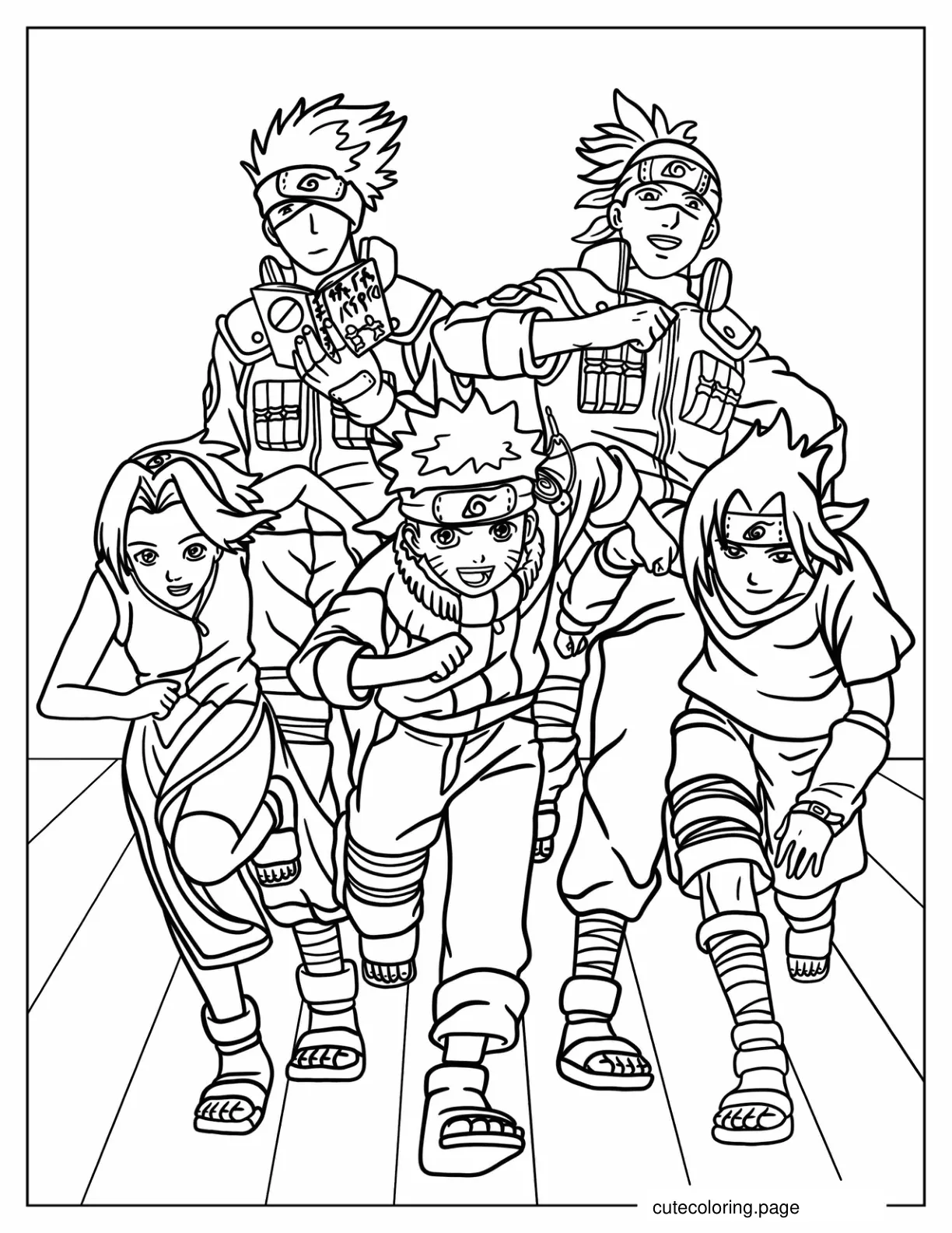 Naruto Team Seven With Iruka Coloring In coloring page