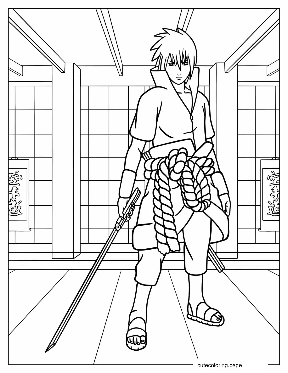 Simple Uchiha Sasuke Outline Coloring In coloring page