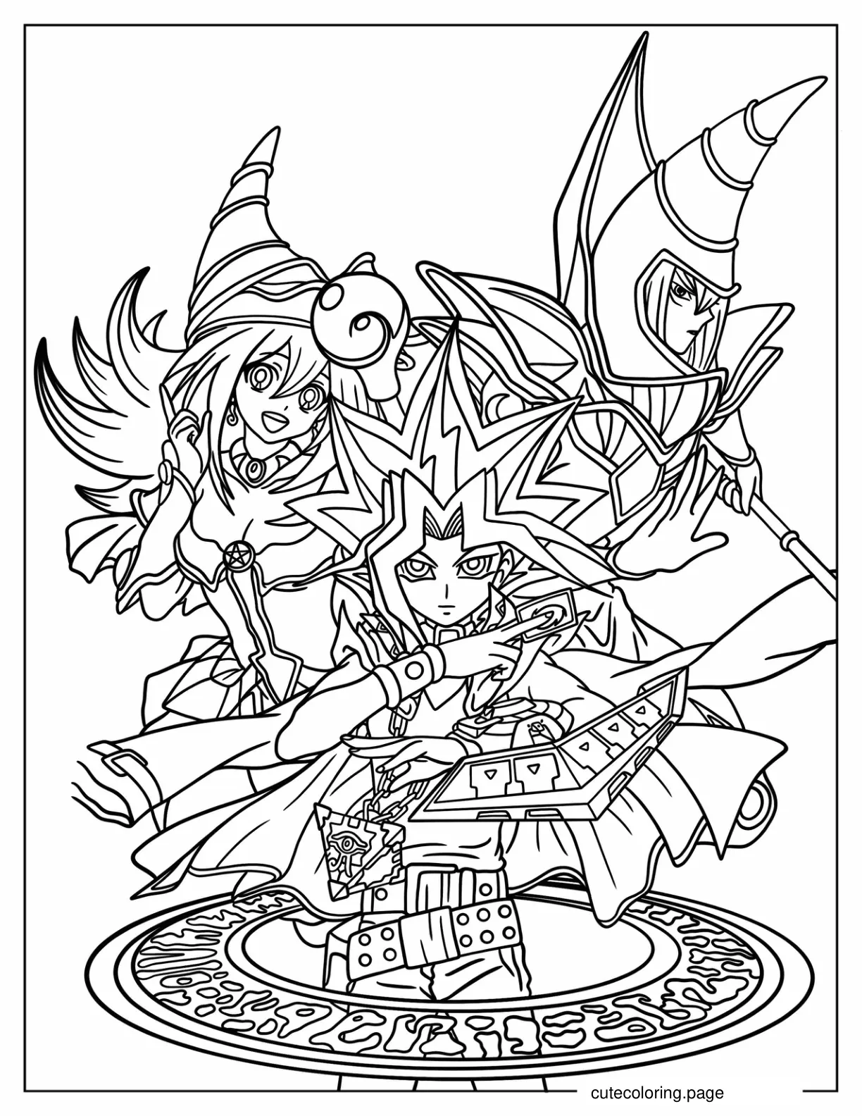 Yugi Mutou With Dark Magician And Dark Magician Girl coloring page