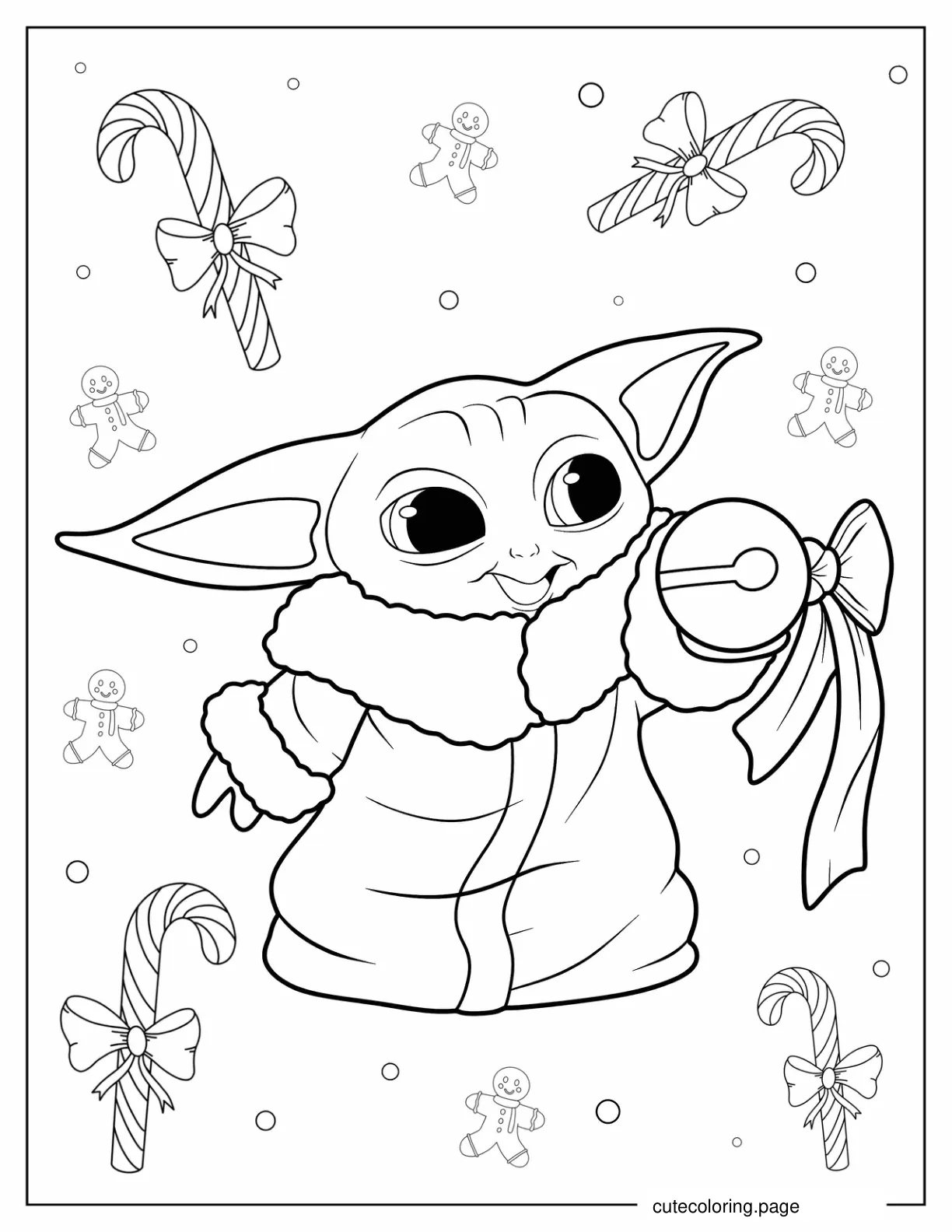 Baby Yoda Christmas Coloring Page With Candy Canes coloring page