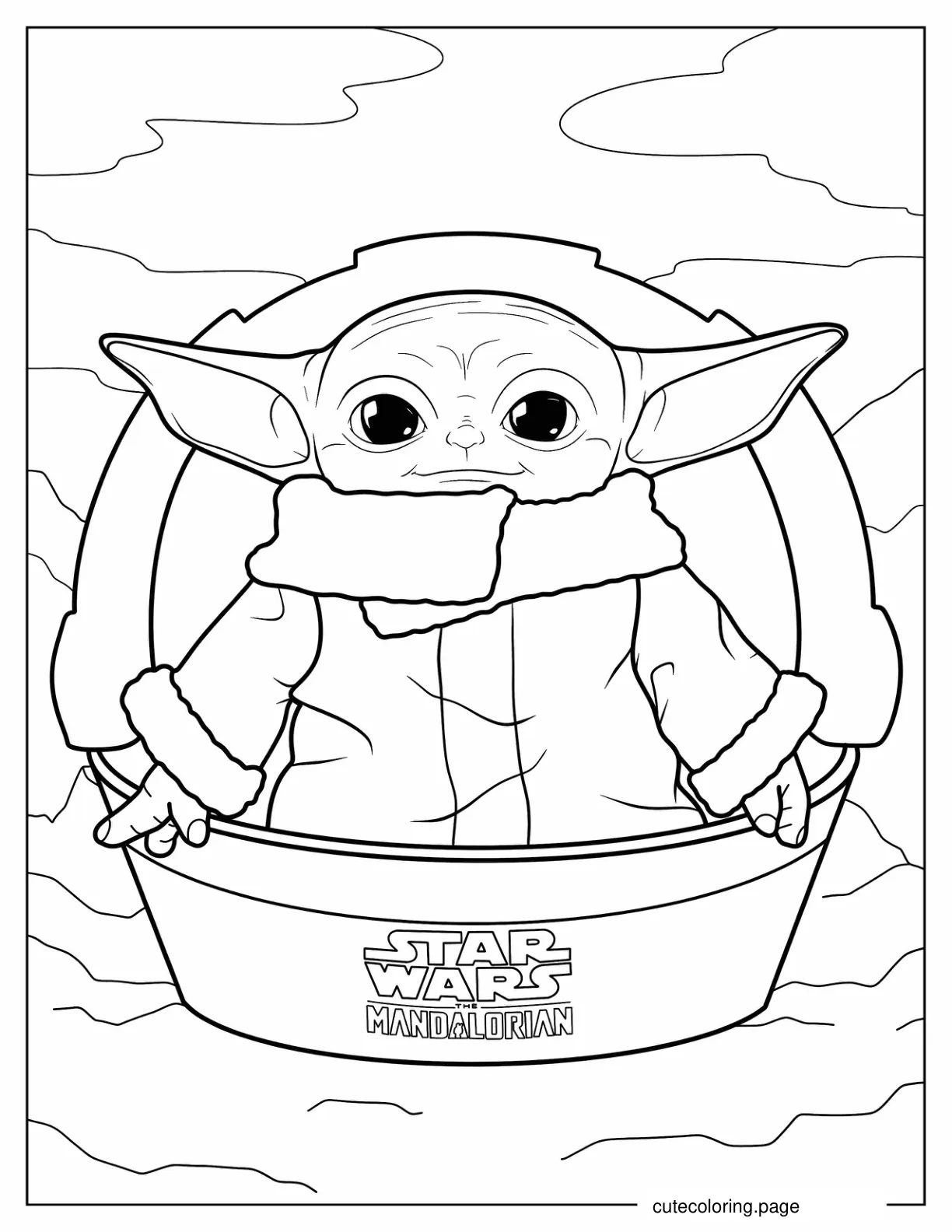 Baby Yoda In Hovering Pram To Color coloring page