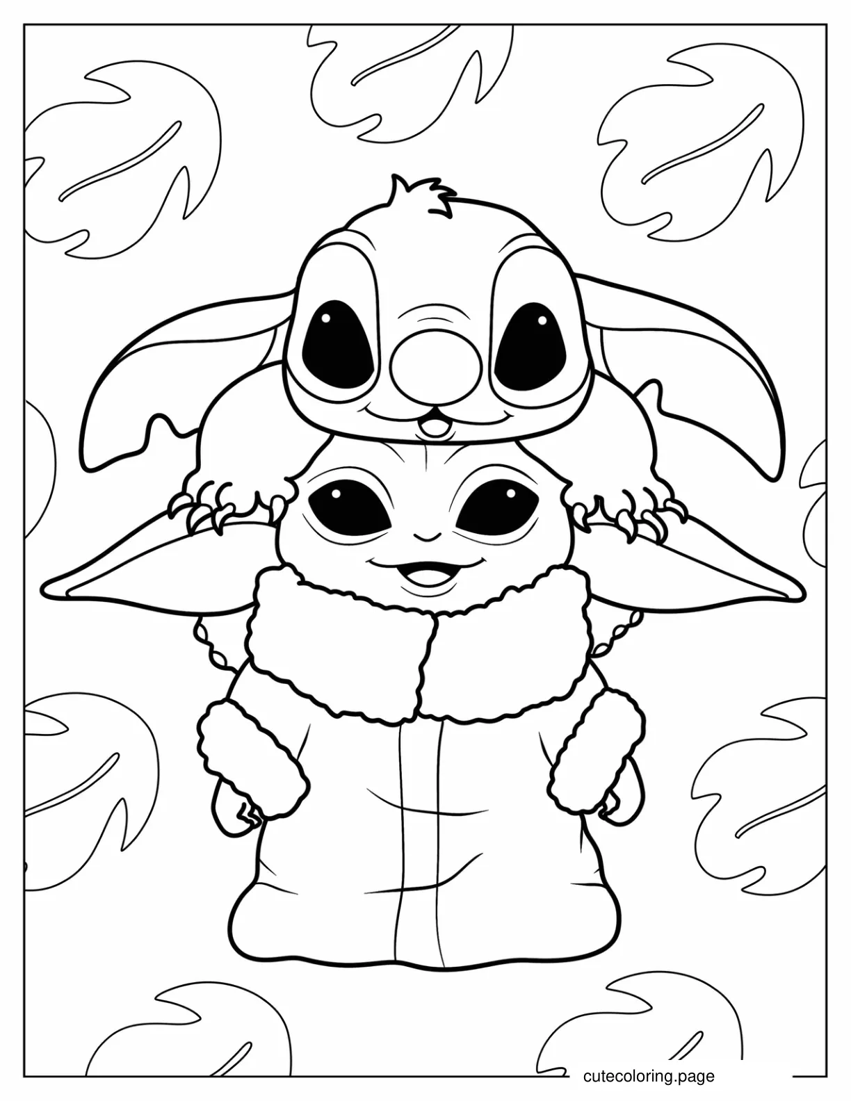 Cute Baby Yoda And Stich To Color coloring page