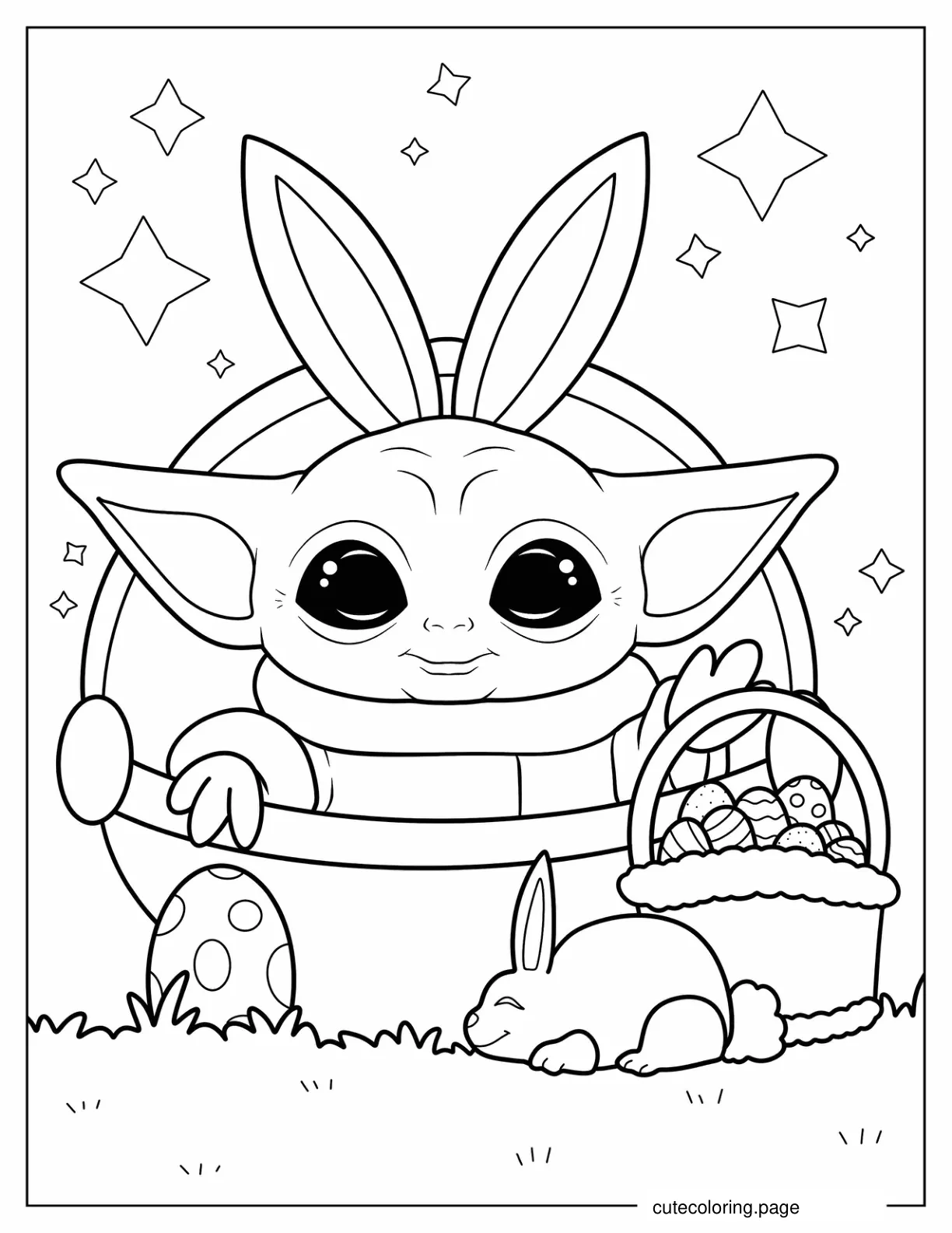 Easter Themed Baby Yoda To Color coloring page