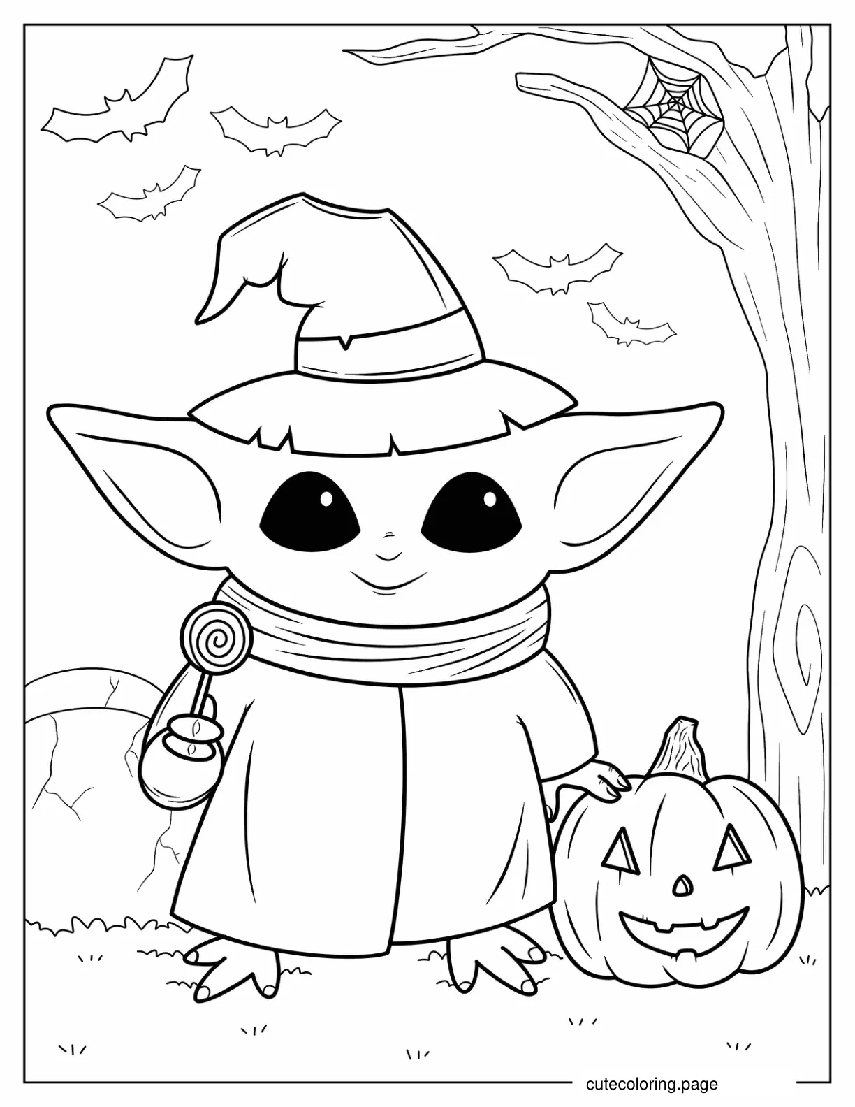 Halloween Baby Yoda To Color coloring page