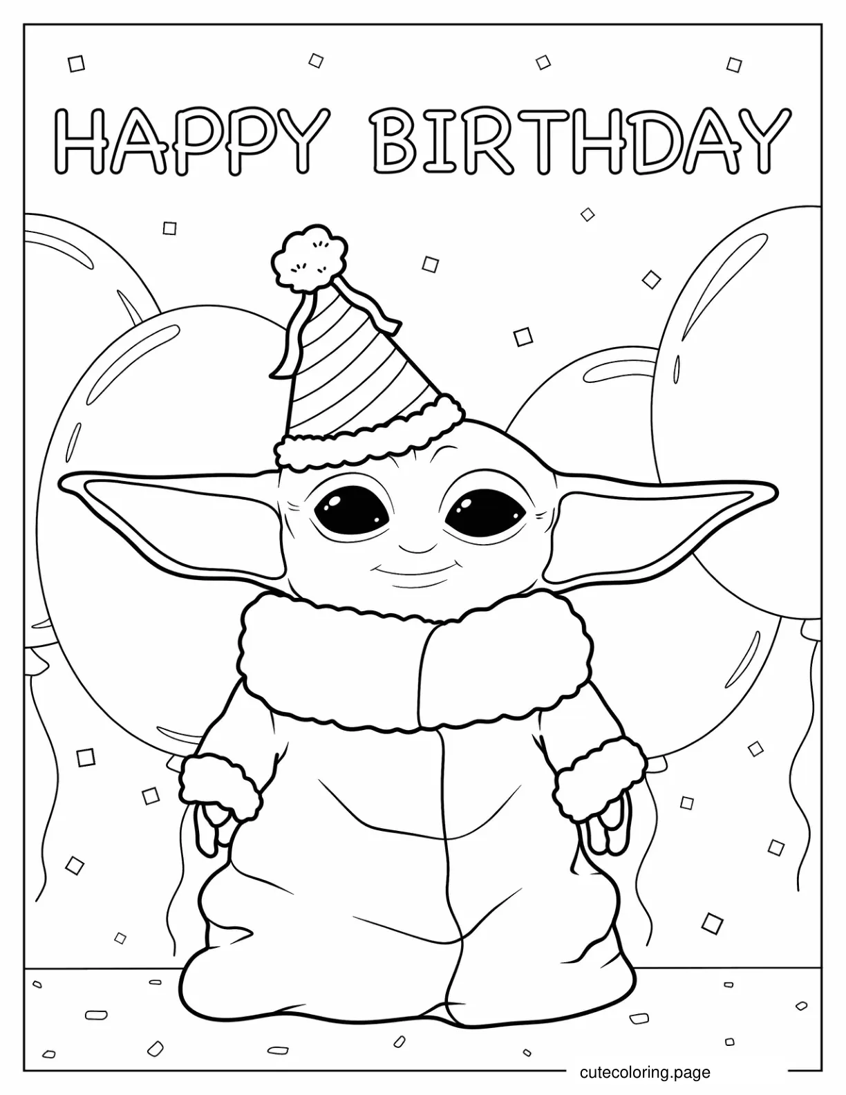 Happy Birthday Baby Yoda Coloring Page coloring page