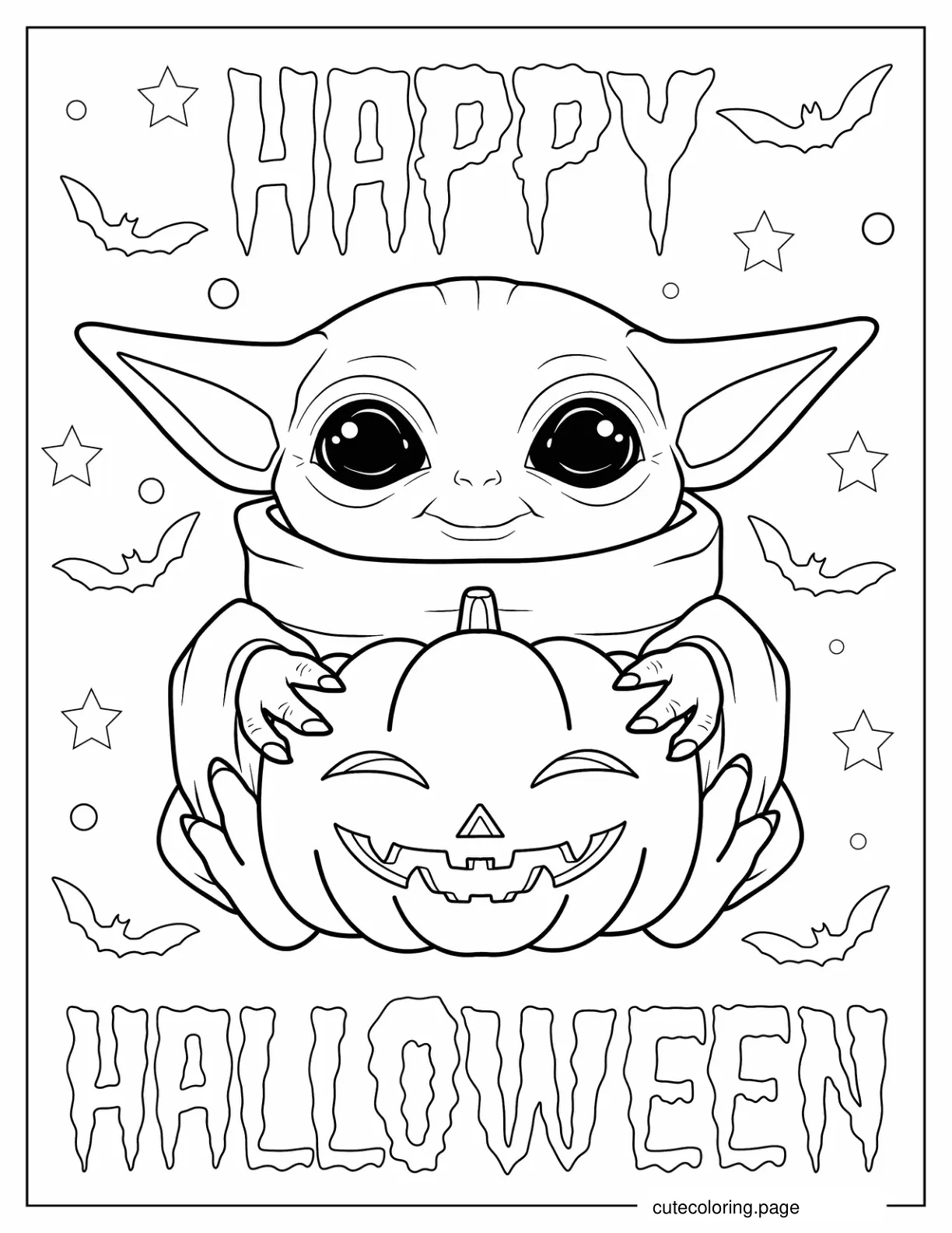 Happy Halloween Baby Yoda To Color coloring page