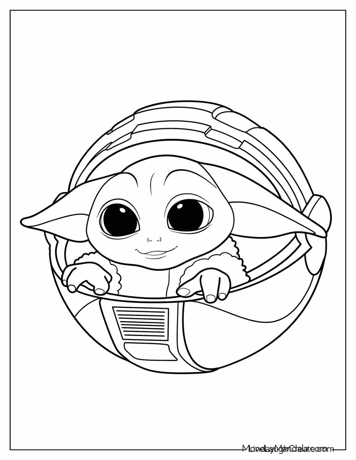 Super Cute Baby Yoda In Hovering Pod coloring page