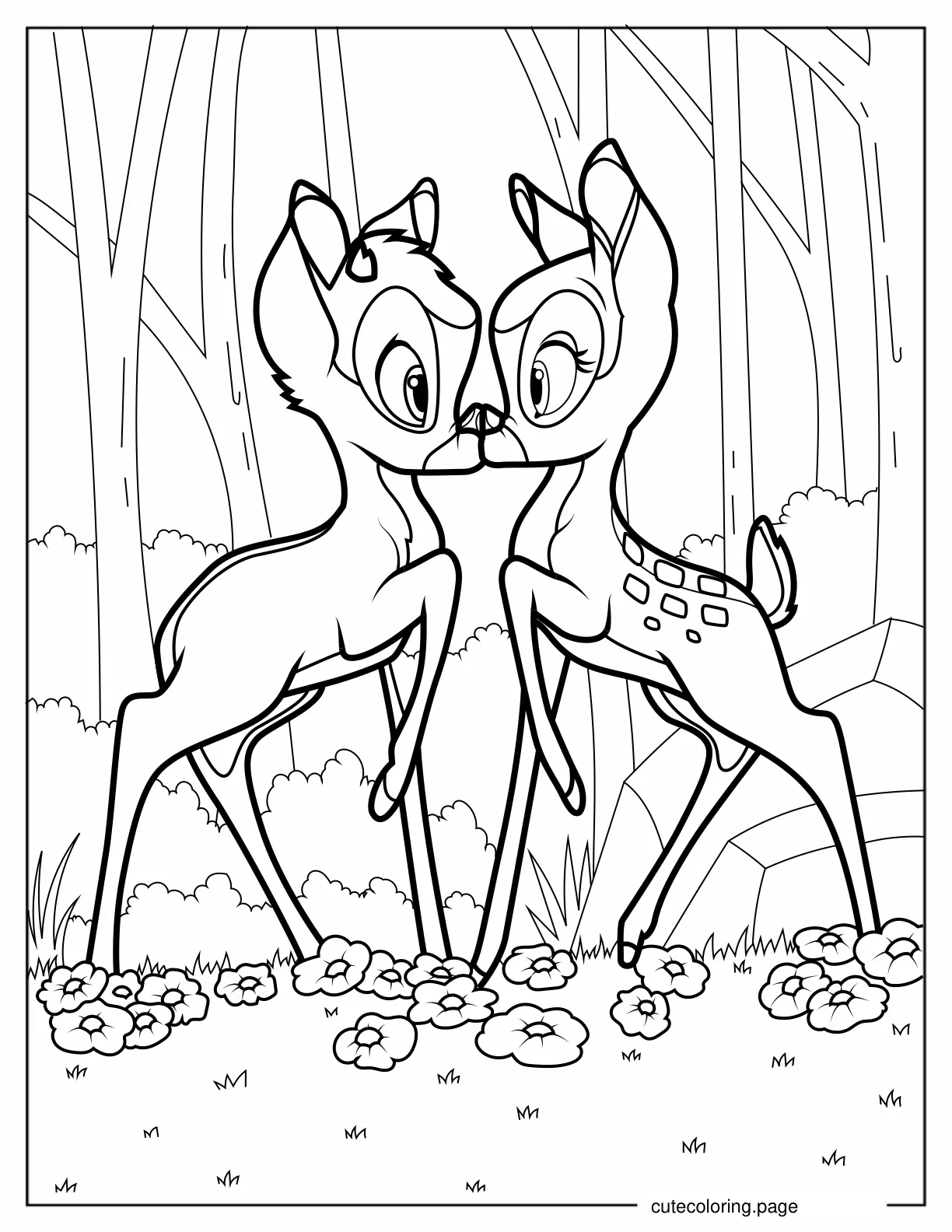 Bambi Nose To Nose With Faline Coloring Sheet coloring page