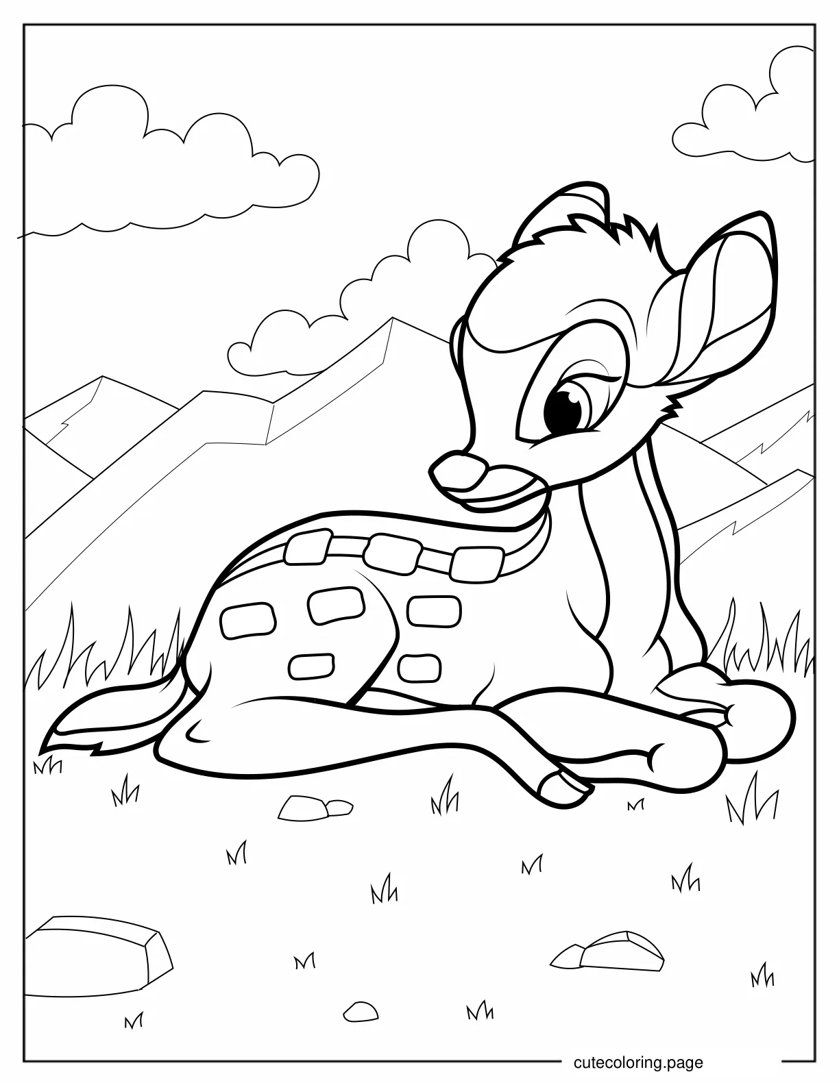 Bambi Sitting On Grass Coloring In coloring page