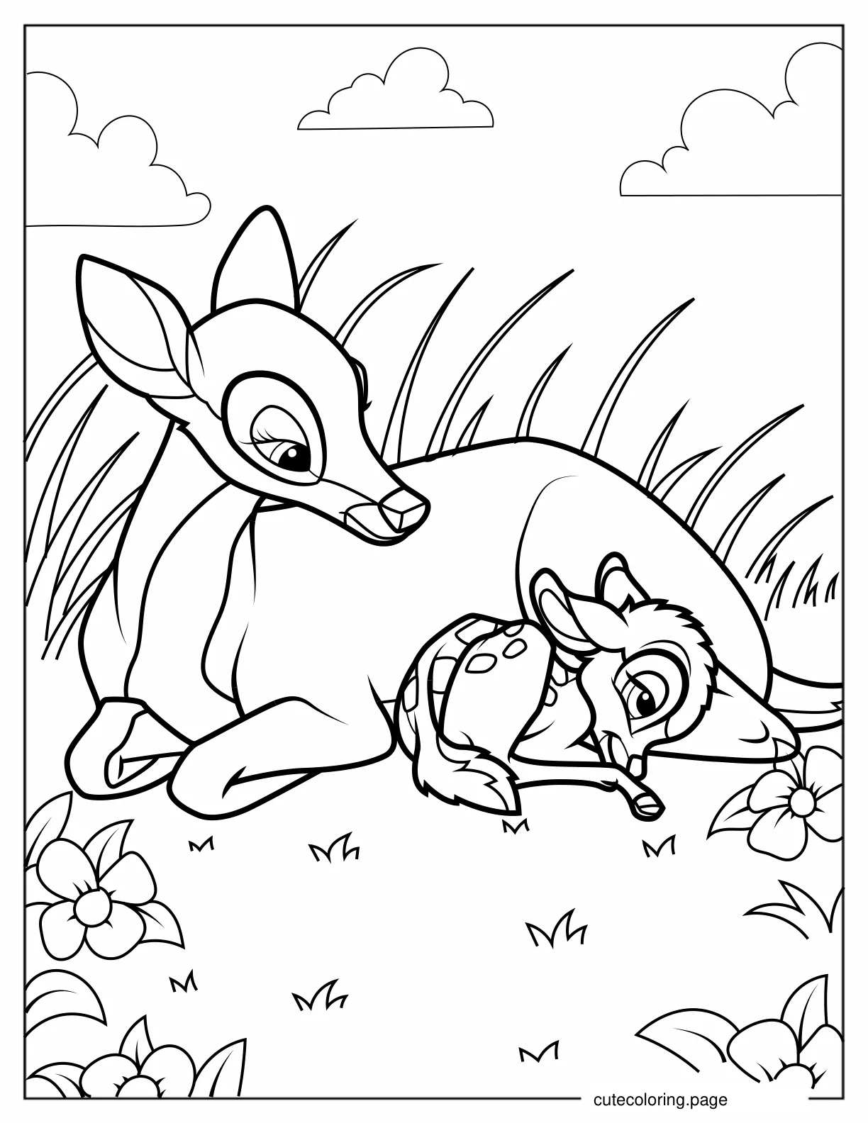 Bambi Sleeping Beside Mother Coloring In coloring page