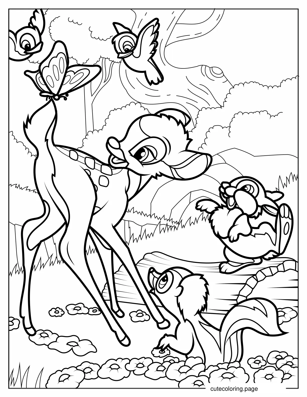 Bambi With Butterfly On His Tail coloring page