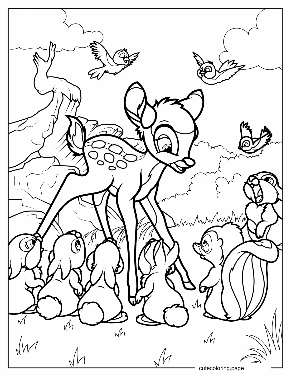 Bambi With Flower And Thumper Sisters coloring page