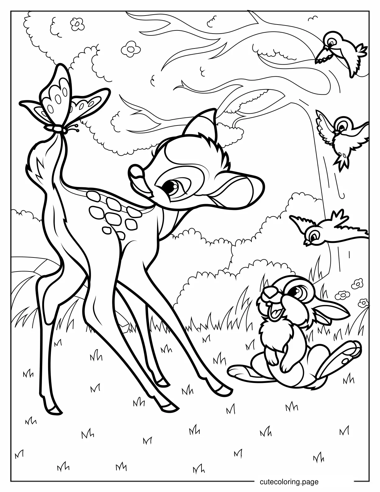 Coloring Sheet Of Bambi With Blossom coloring page