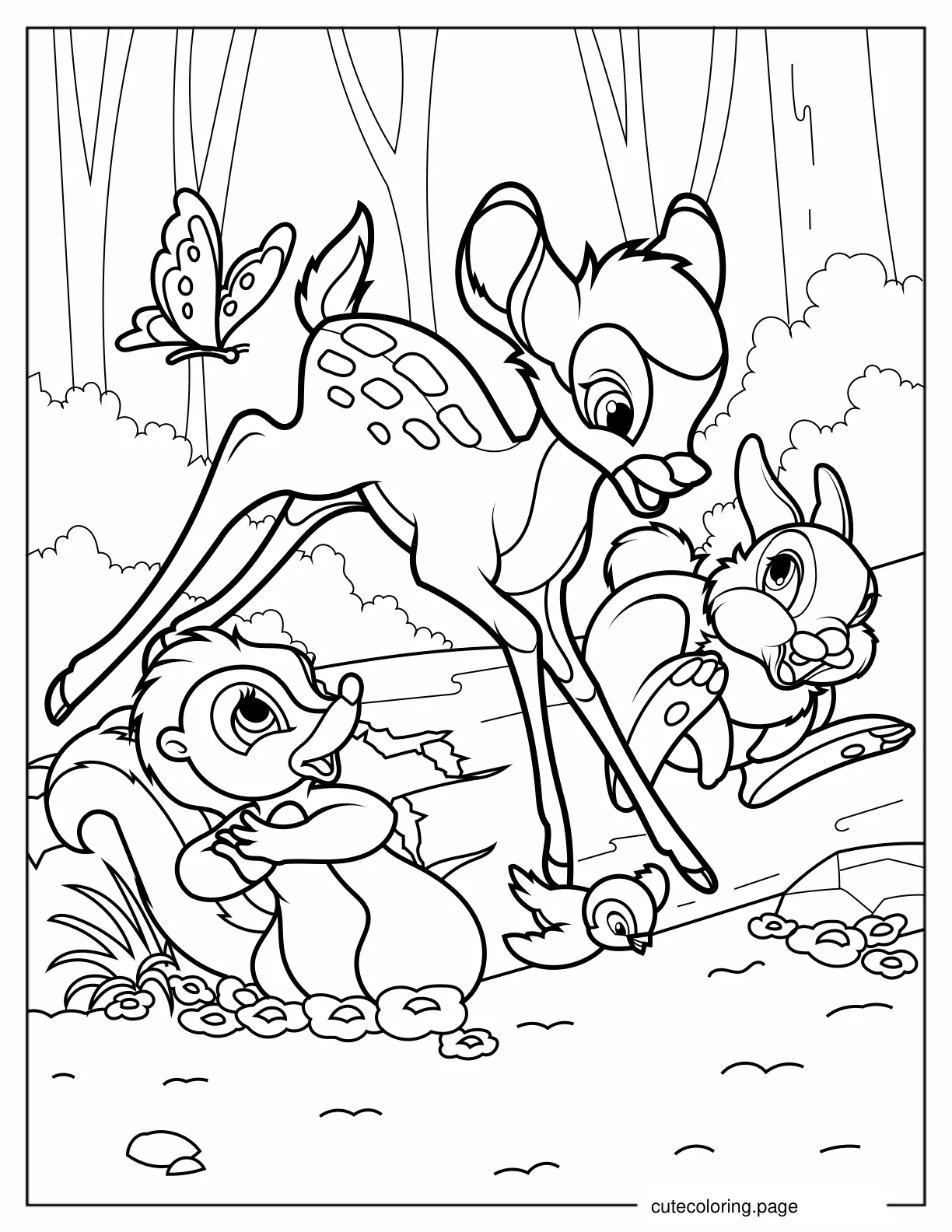 Coloring Sheet Of Bambi With Thumper And Flower coloring page