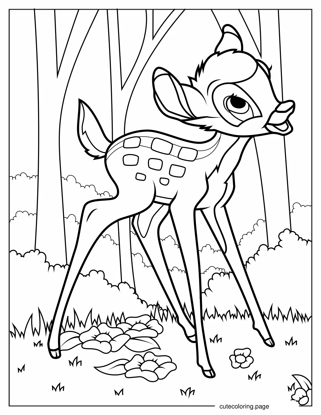 Cute Bambi Learning To Walk coloring page