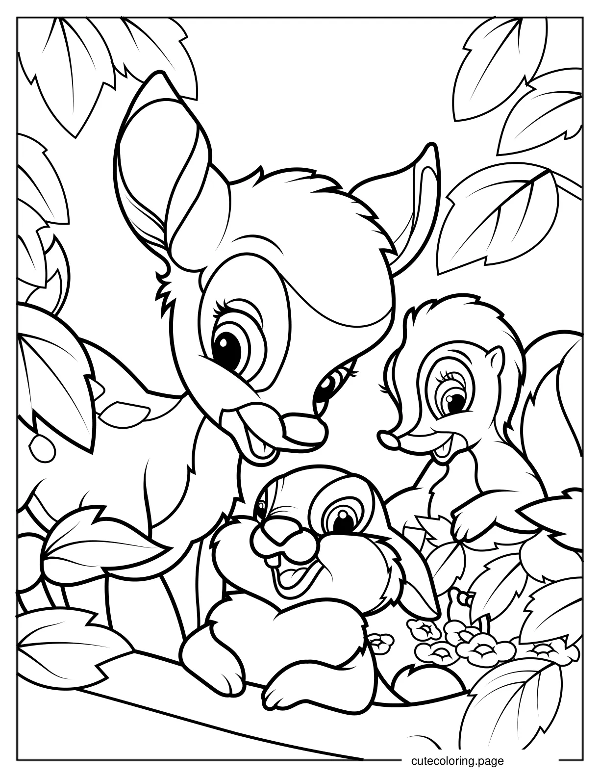 Smiling Bambi Blossom And Flower Coloring In For Kids v2 coloring page