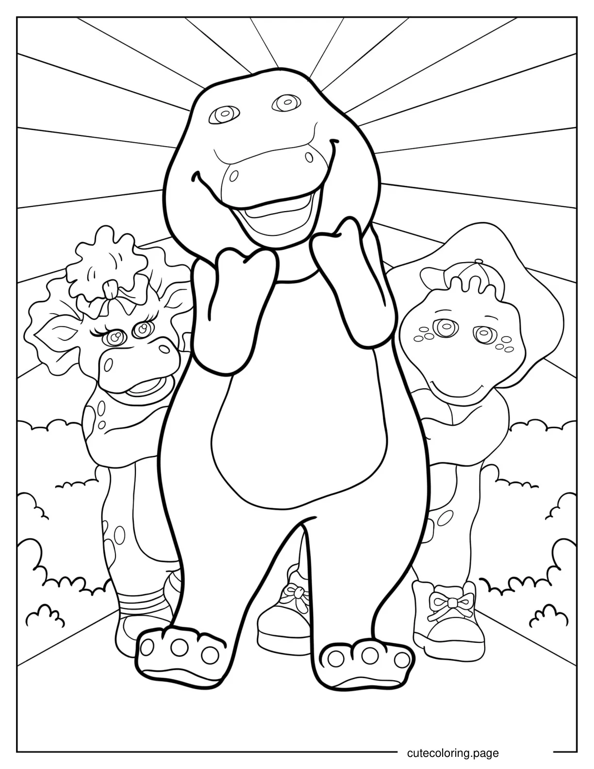 BJ And Baby Bop Hiding Behind Barney coloring page