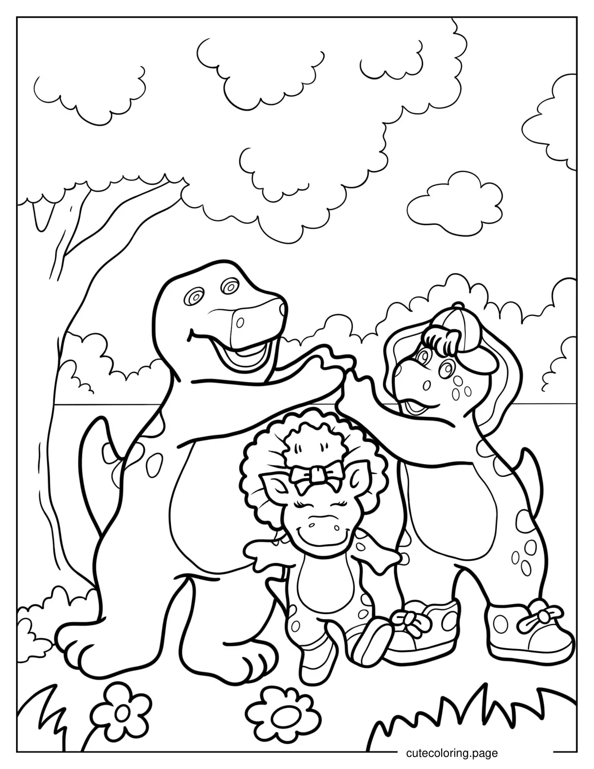 Baby Bop Playing London Bridge With Barney And BJ coloring page