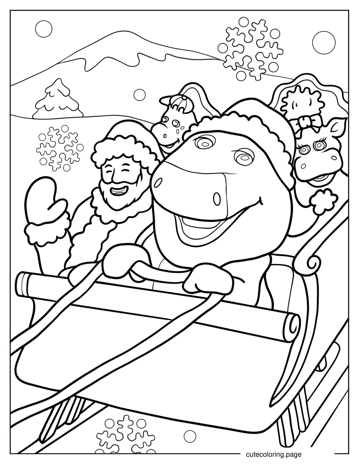 Barney And Friends With Santa Claus On Christmas Coloring In coloring page