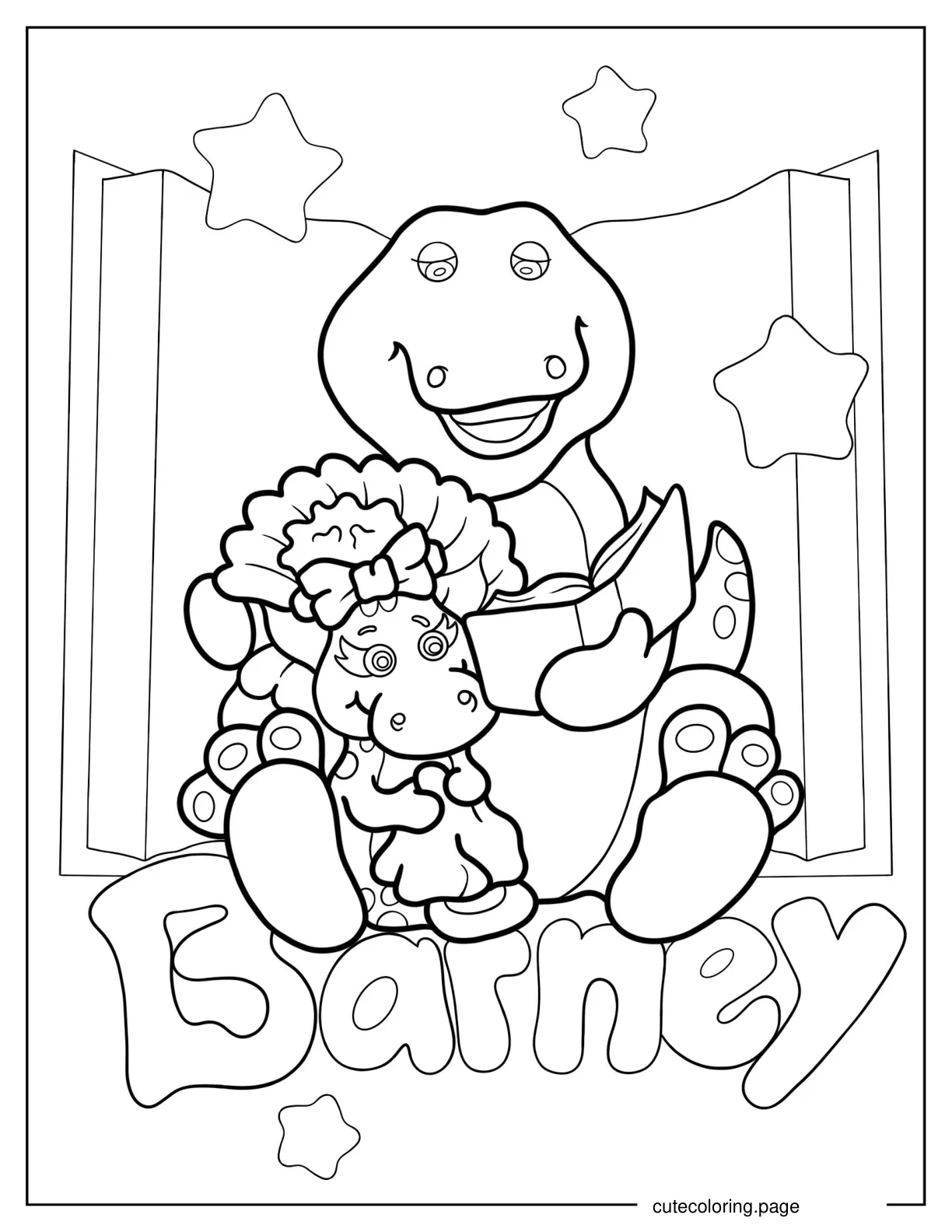 Barney Reading To Baby Bop coloring page