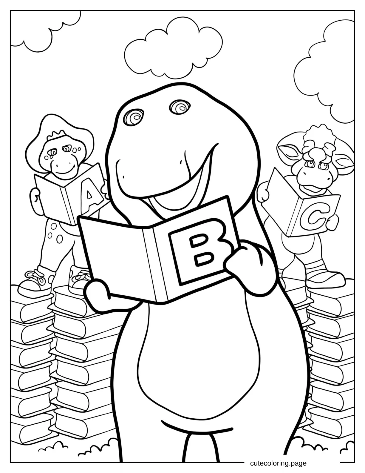 Coloring Page Of Barney Baby Bop And BJ Reading coloring page