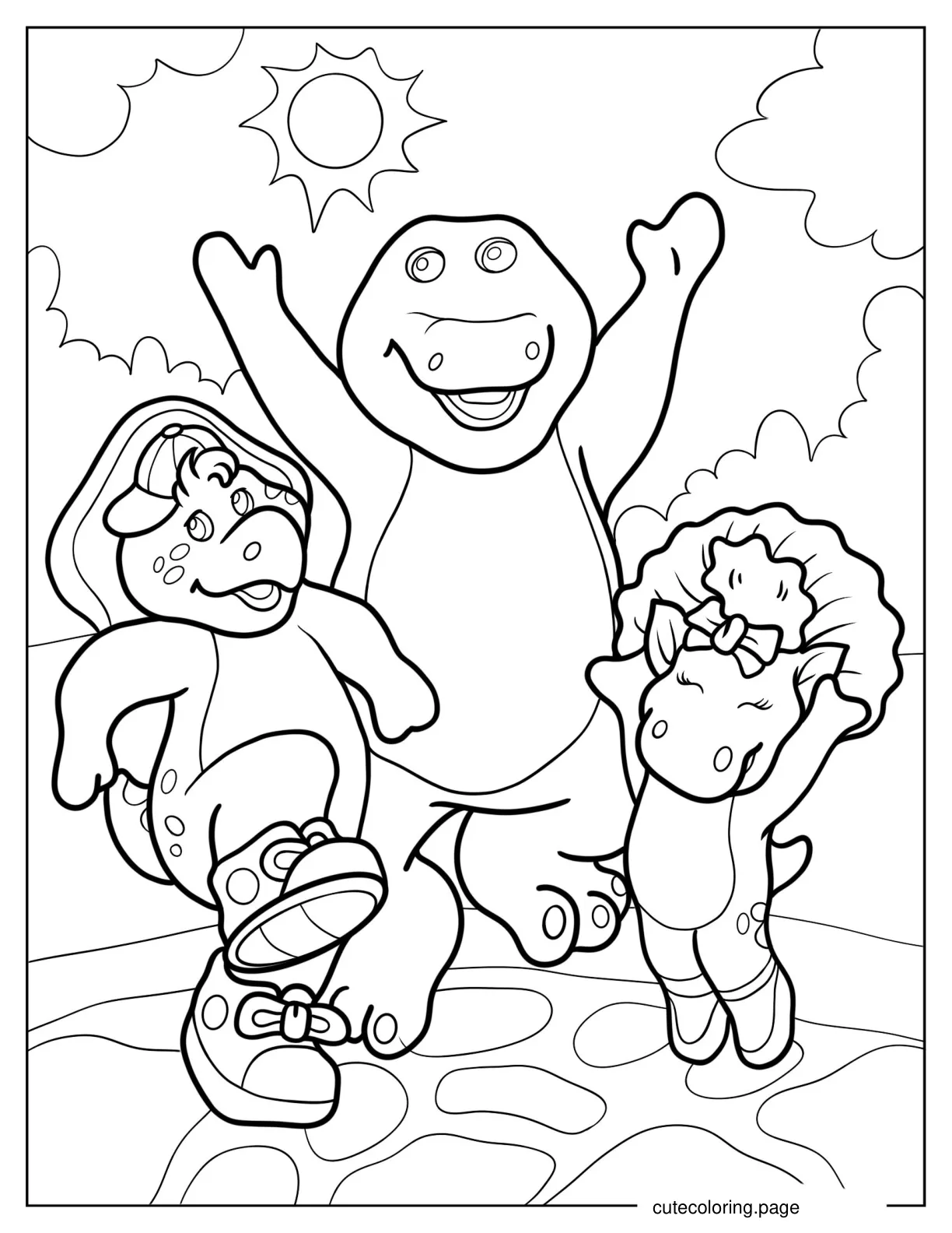 Coloring Sheet Of Barney BJ And Baby Bop Under The Sun coloring page