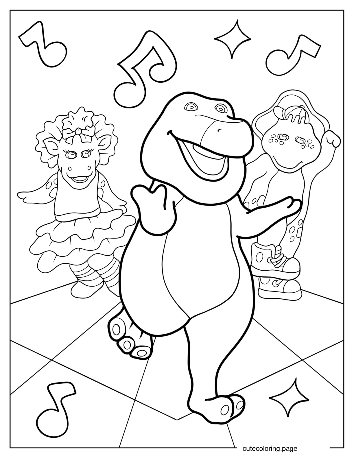 Coloring Sheet Of Barney Baby Bop And BJ Singing coloring page