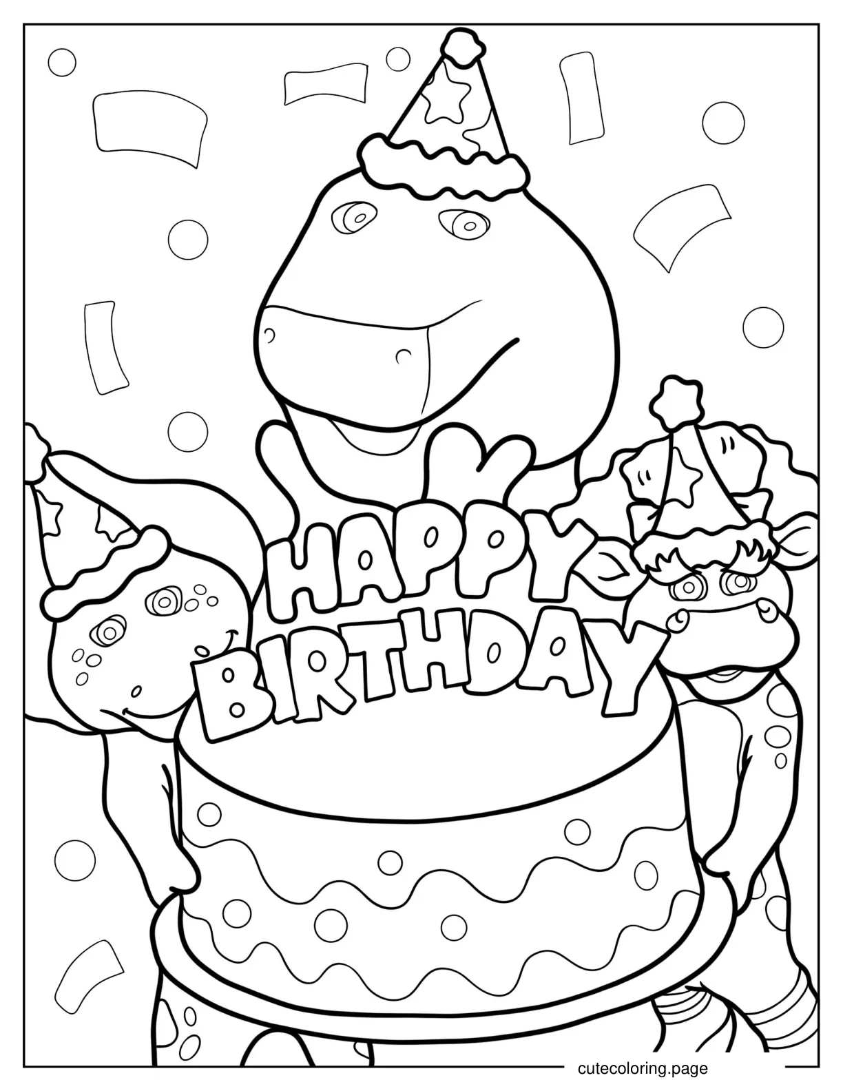 Happy Birthday Barney And Friends Coloring Page coloring page