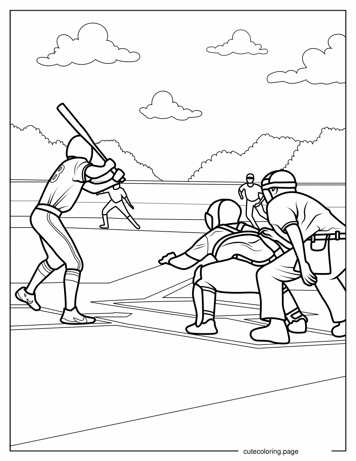 Baseball Players On The Pitch To Color coloring page