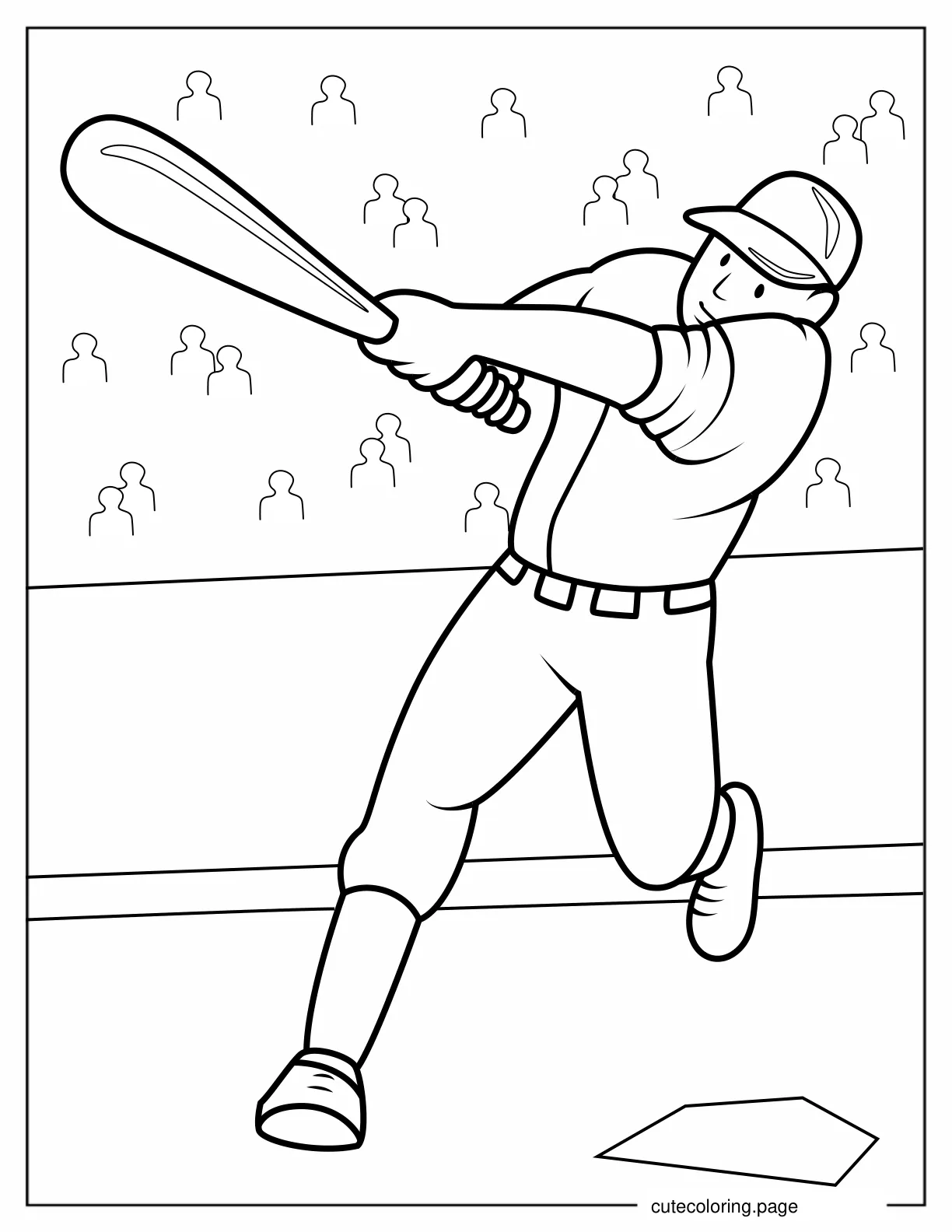 Coloring Page Of Baseball Player Hitting Home Run For Kids coloring page