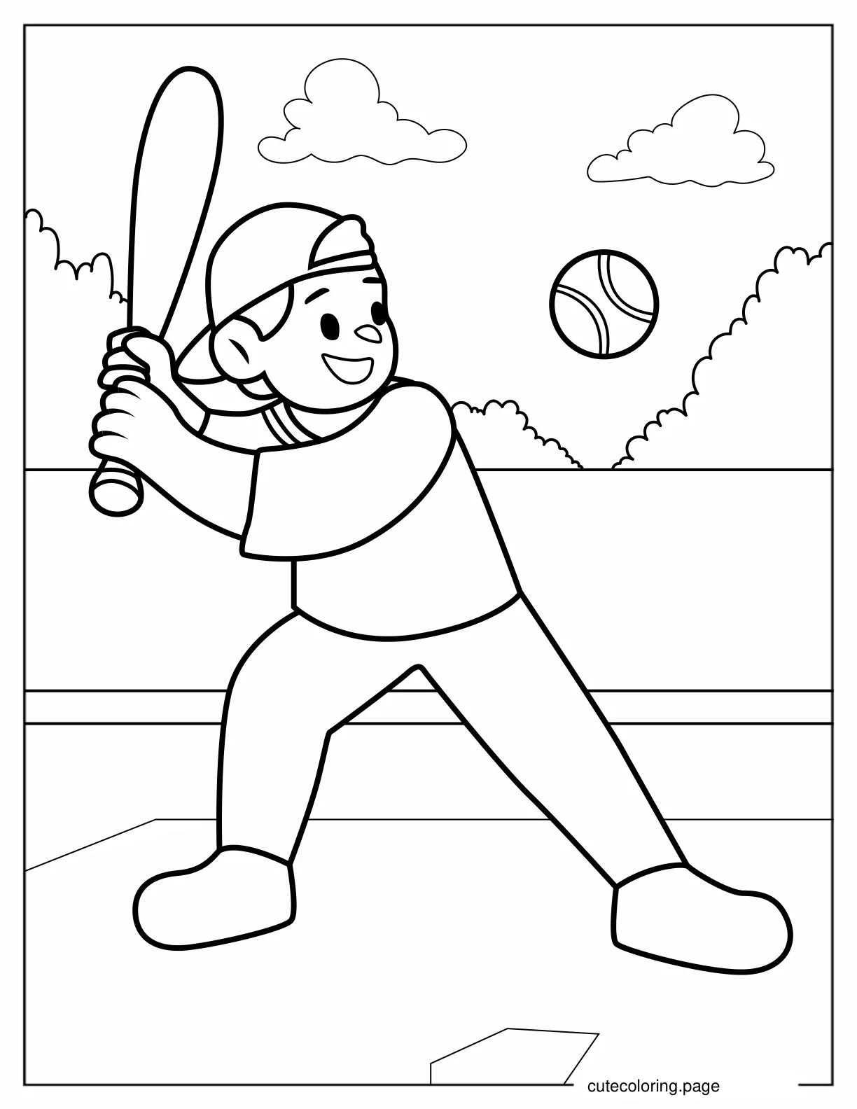 Easy Baseball Coloring Page For Kids coloring page