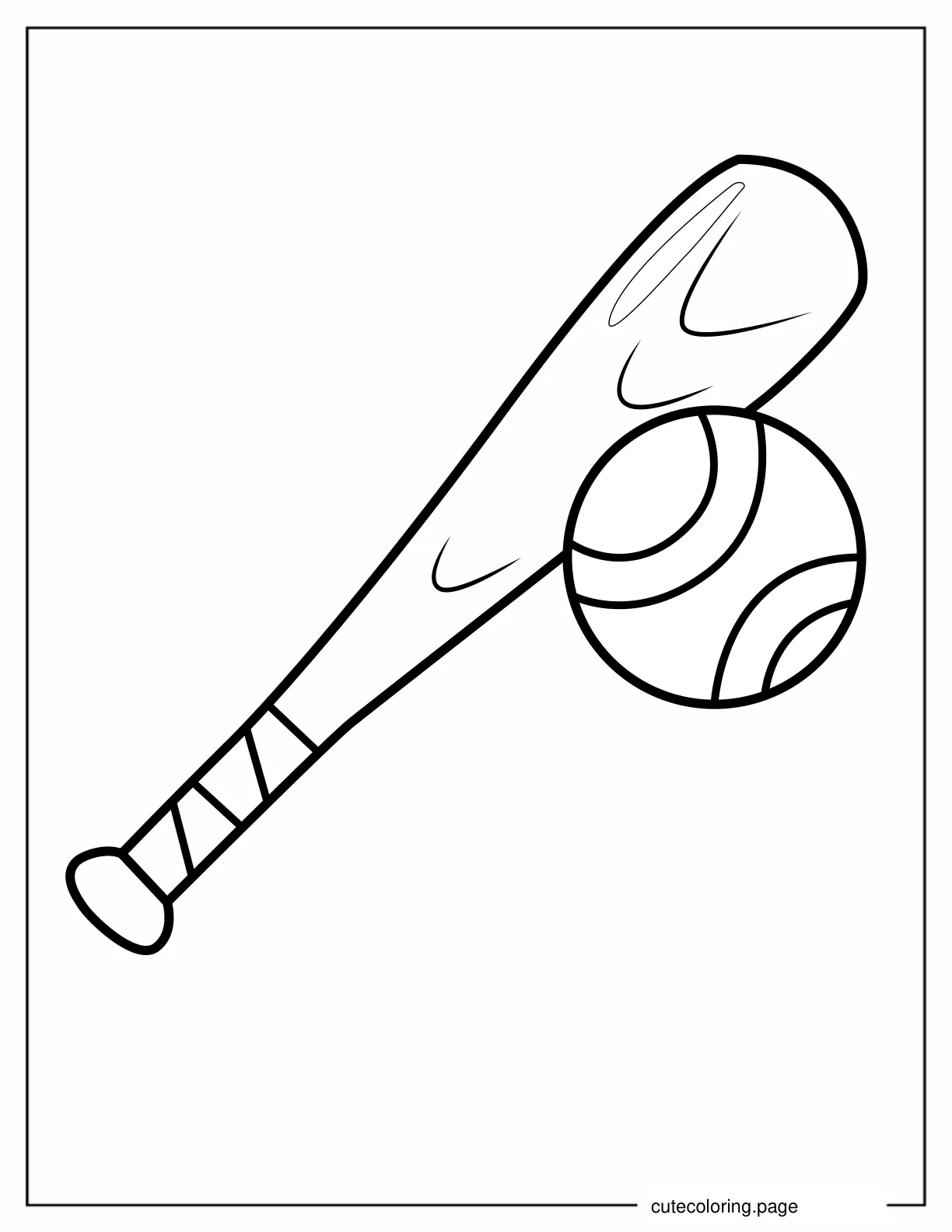 Easy Outline Of Baseball Bat And Ball coloring page