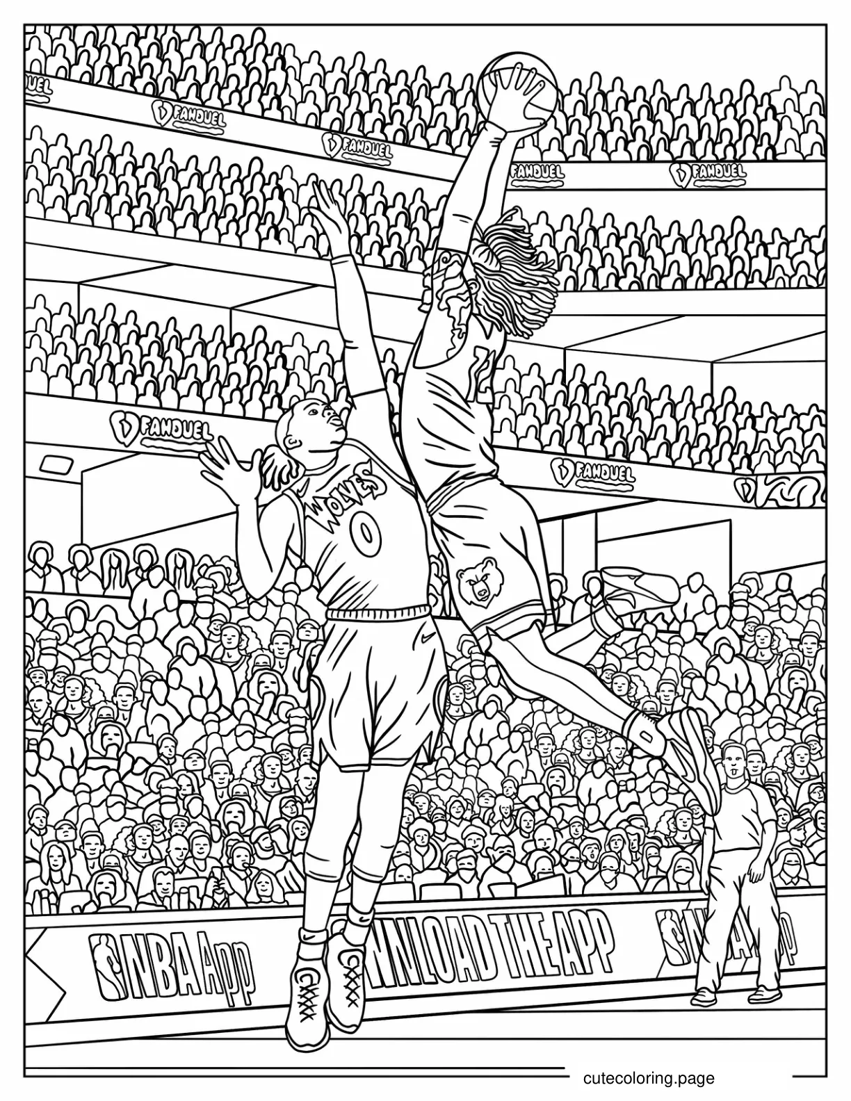 Basketball Player Dunking Over Player coloring page