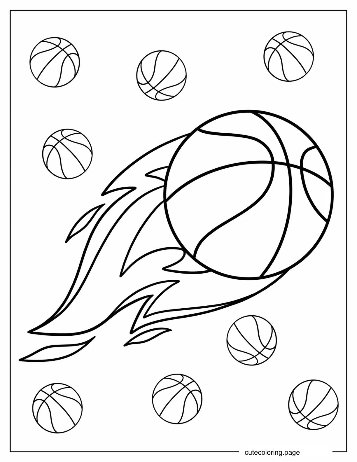 Flaming Basket Ball To Color coloring page