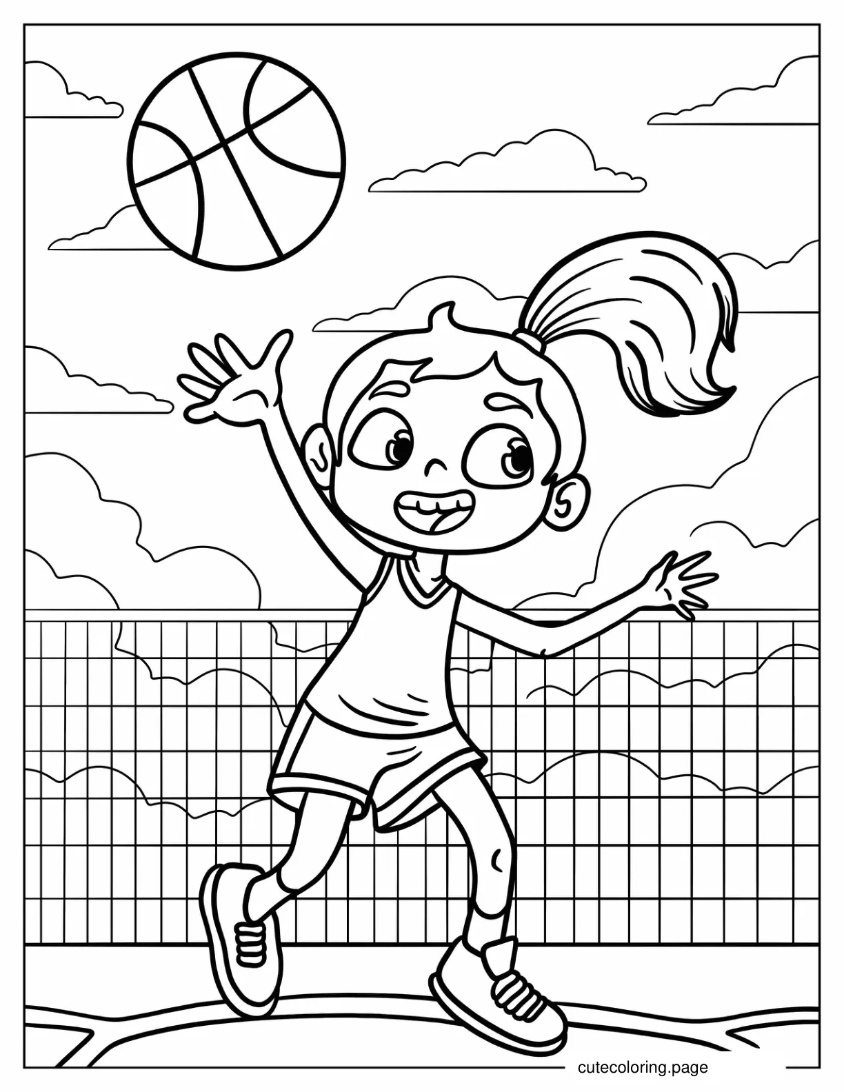 Girl Basketball Player Catching A Ball Coloring Page coloring page