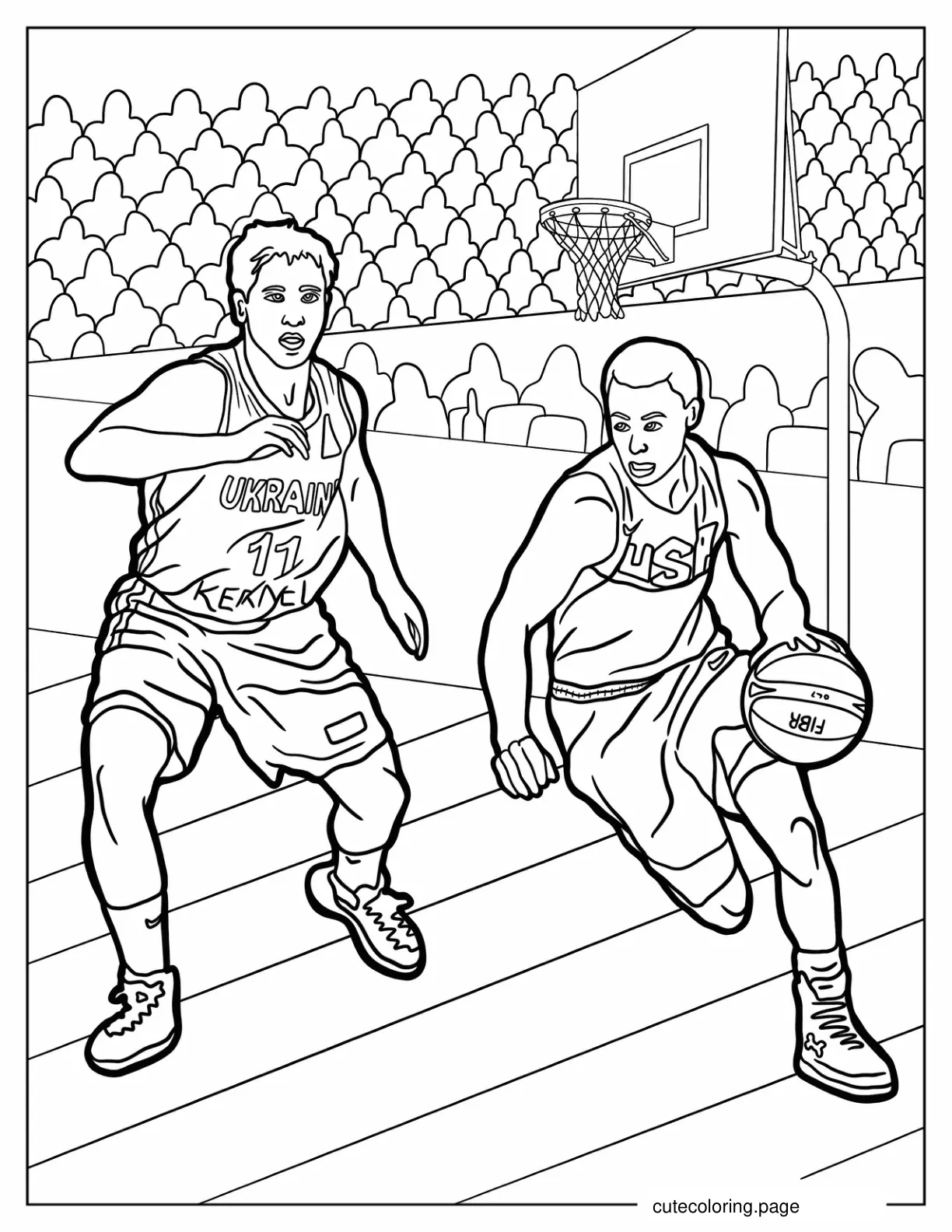 Two Basketball Players Competing coloring page