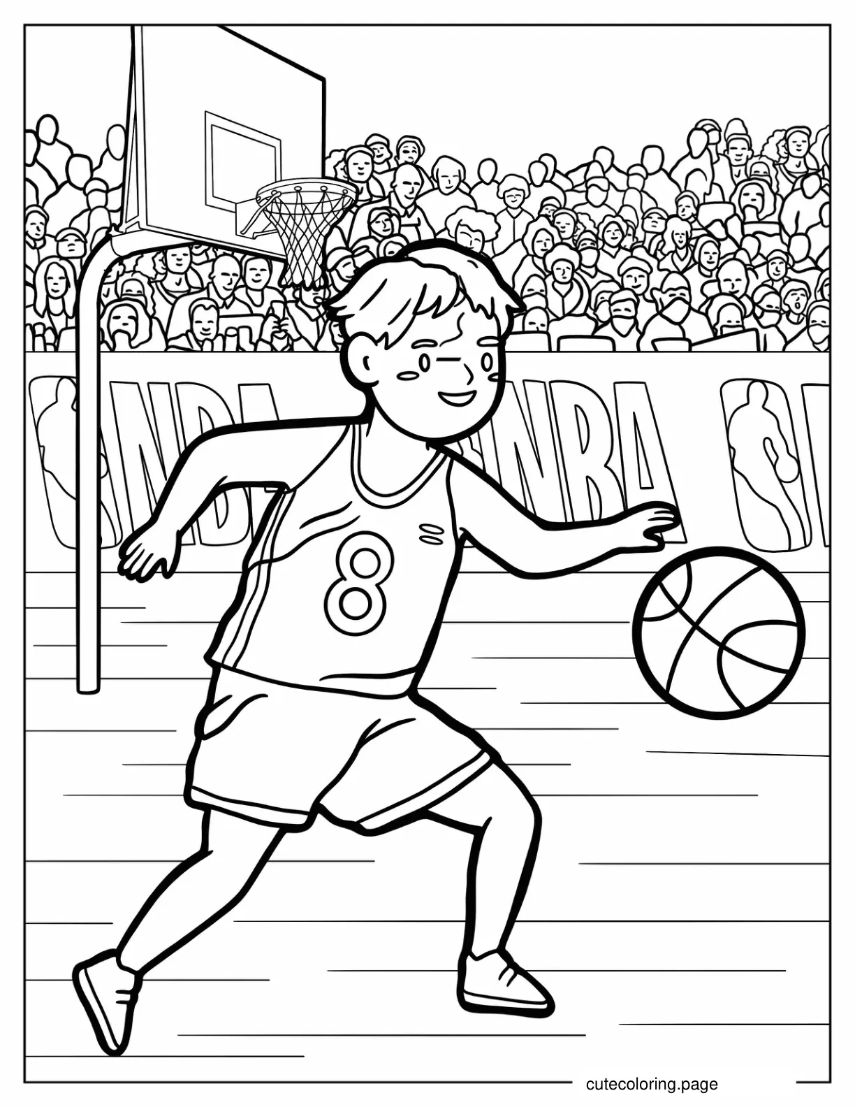 Young Child Playing Basketball To Color coloring page