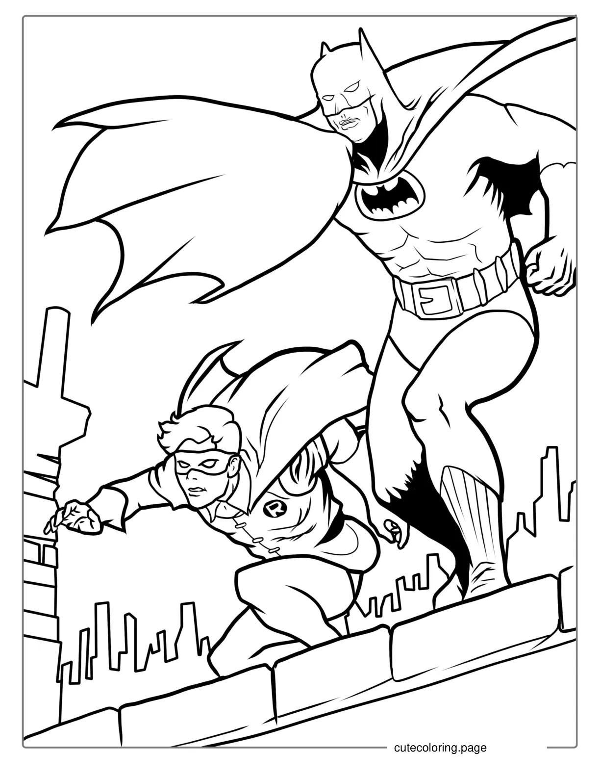 Batman And Robin Fighting Crime Coloring Sheet coloring page