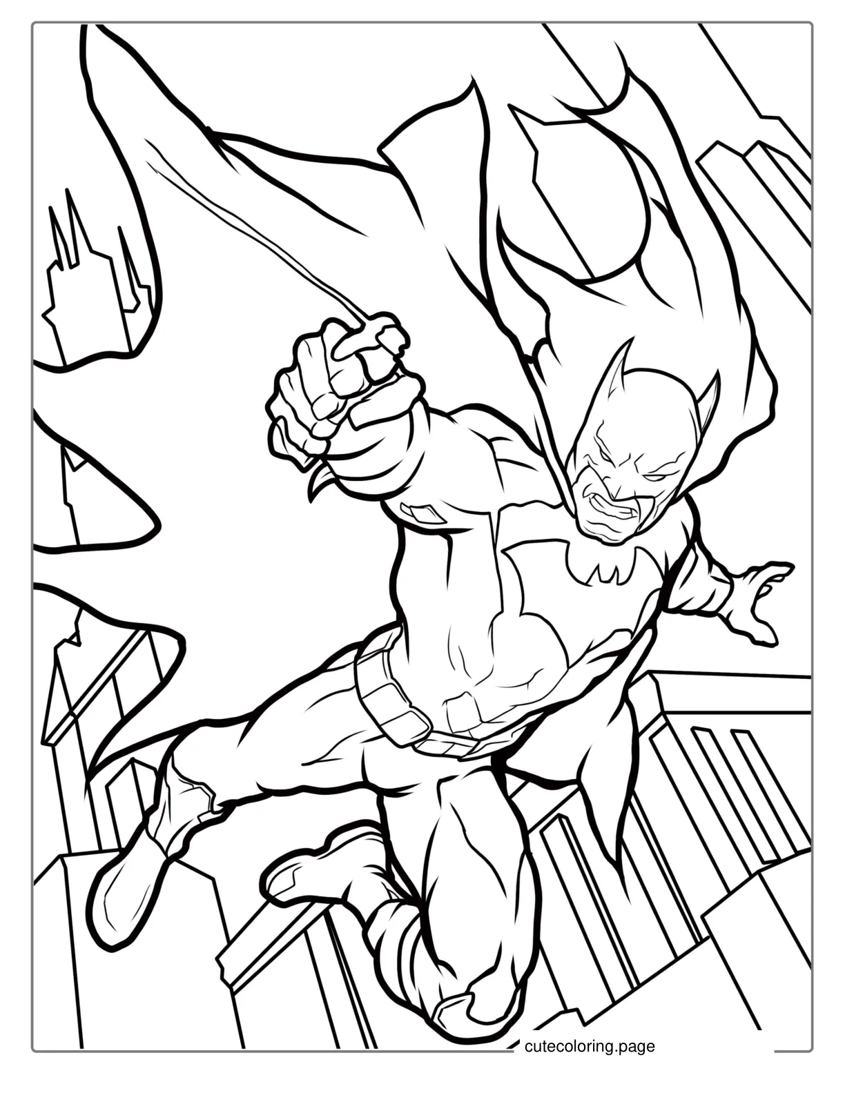 Batman With Cape Swinging From Building coloring page