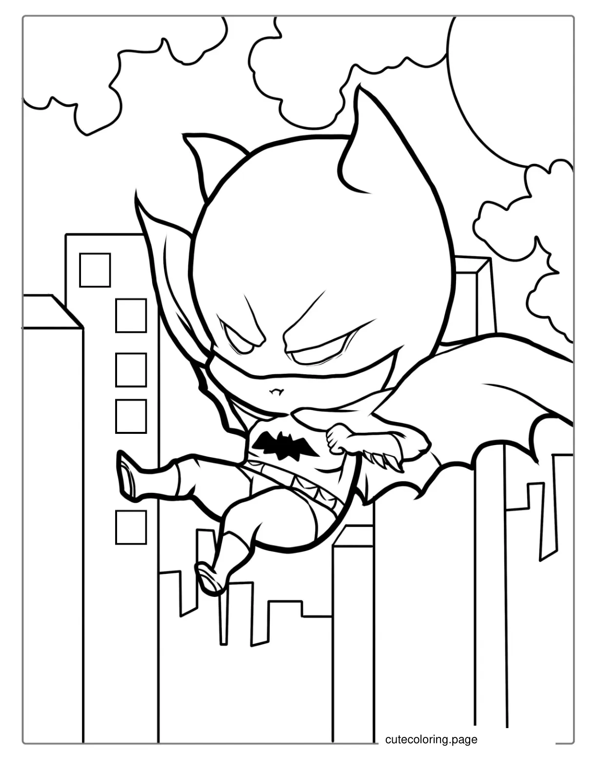 Cute Batman Jumping Off Building To Color coloring page