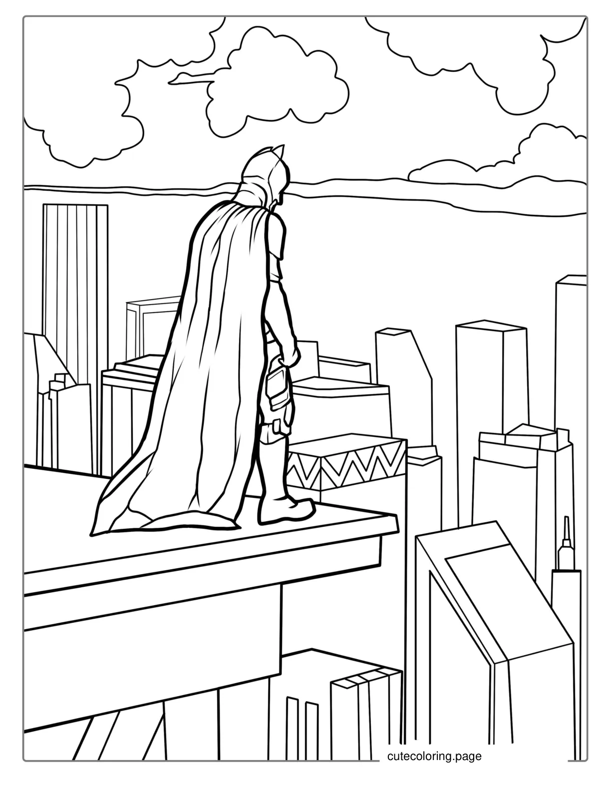 Dark Knight Batman Looking Over Gotham Coloring coloring page