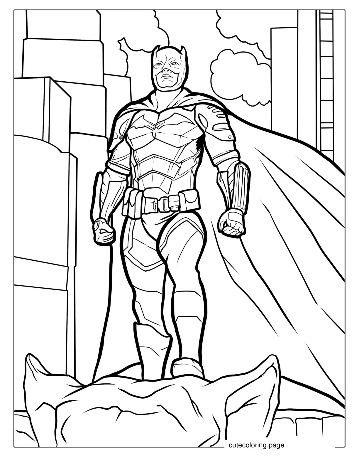 Dark Knight Batman Standing On Building coloring page