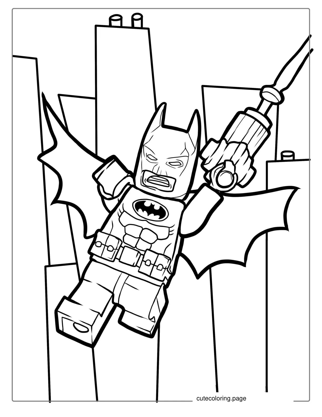 Lego Batman Swinging From Building coloring page