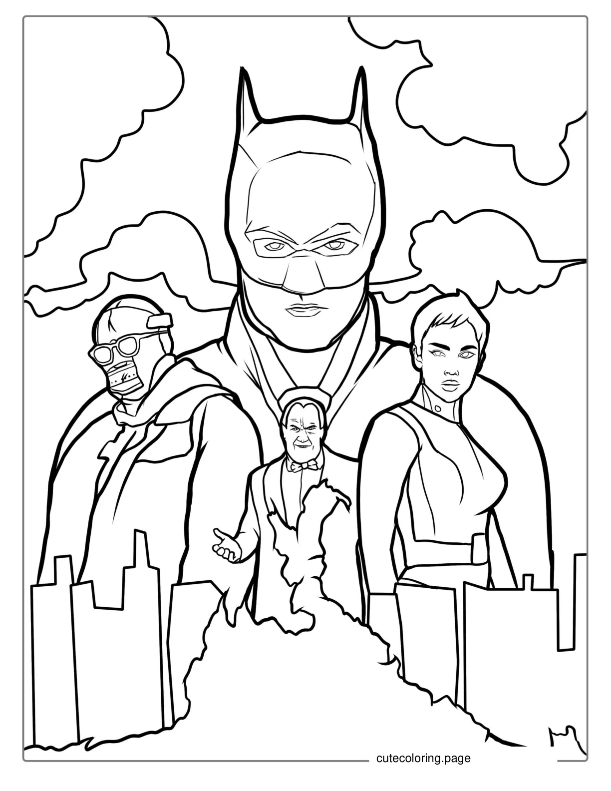 The Batman With Riddler Penguin And Catowman coloring page