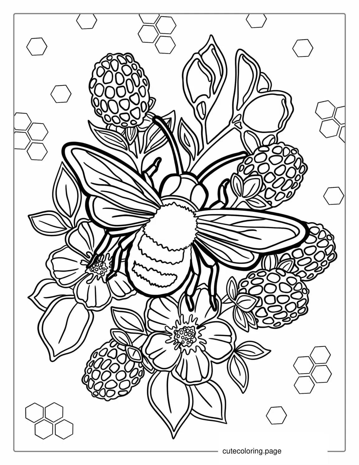 Artistic Bee With Honeycomb Coloring Sheet For Adults coloring page