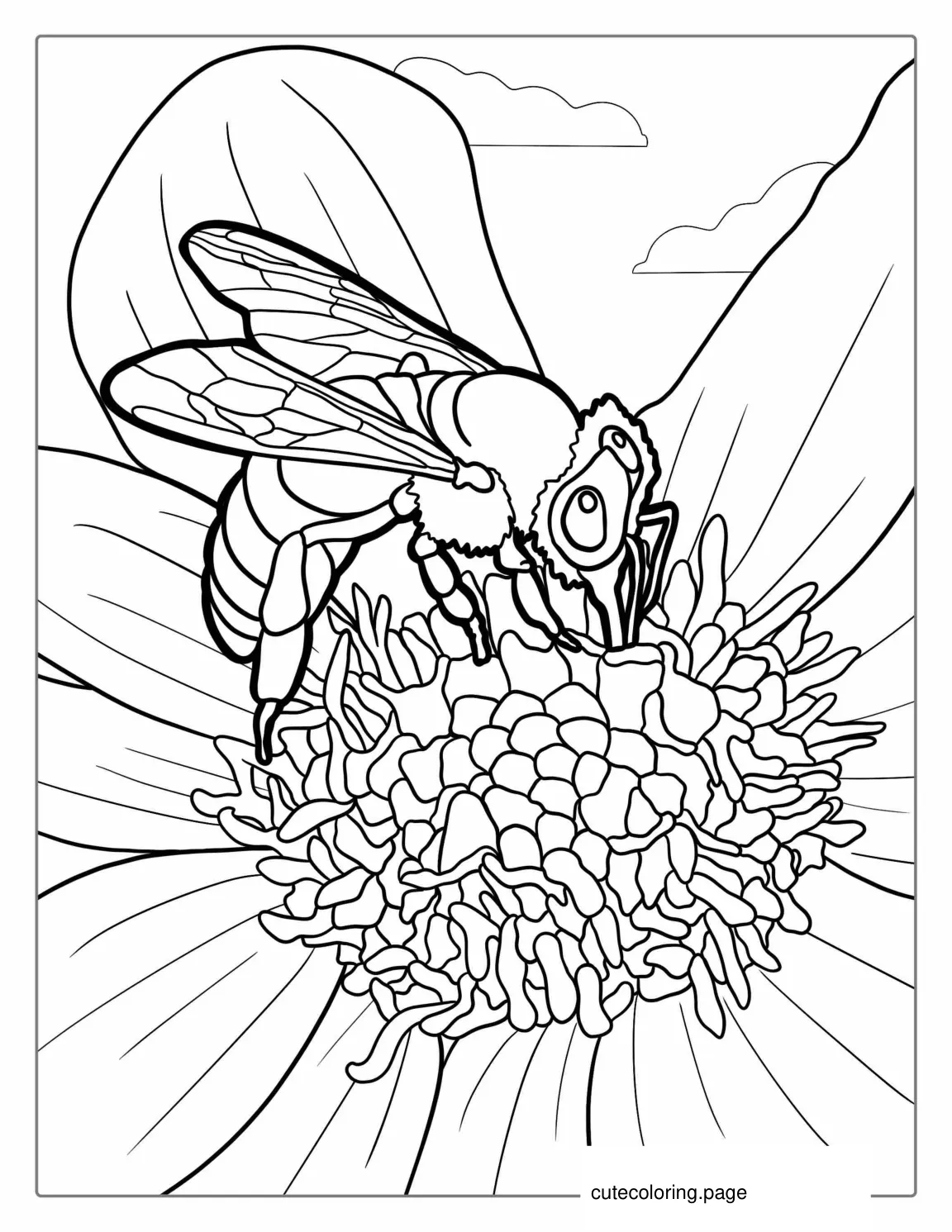 Bee Taking Pollen From Flower coloring page