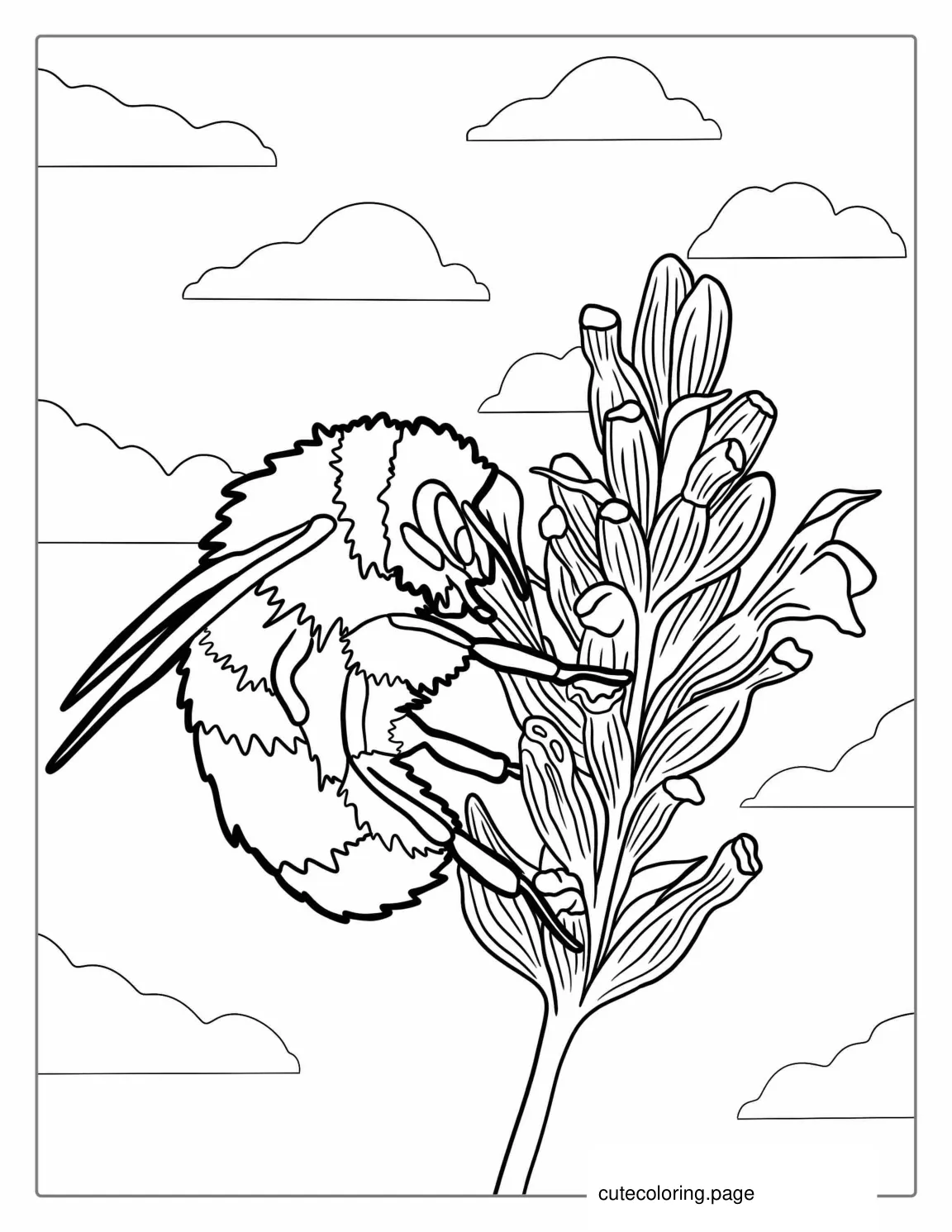 Bumblebee Extracting Pollen From Flower Coloring Page coloring page