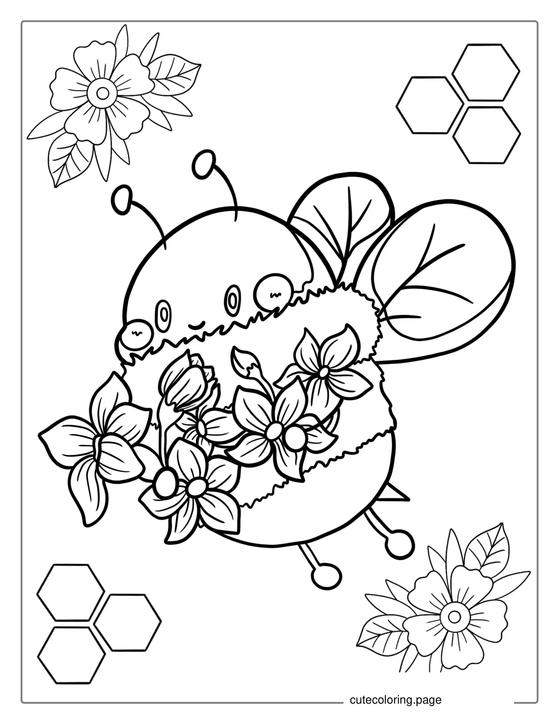 Coloring Sheet Of a Kawaii Style Bee coloring page