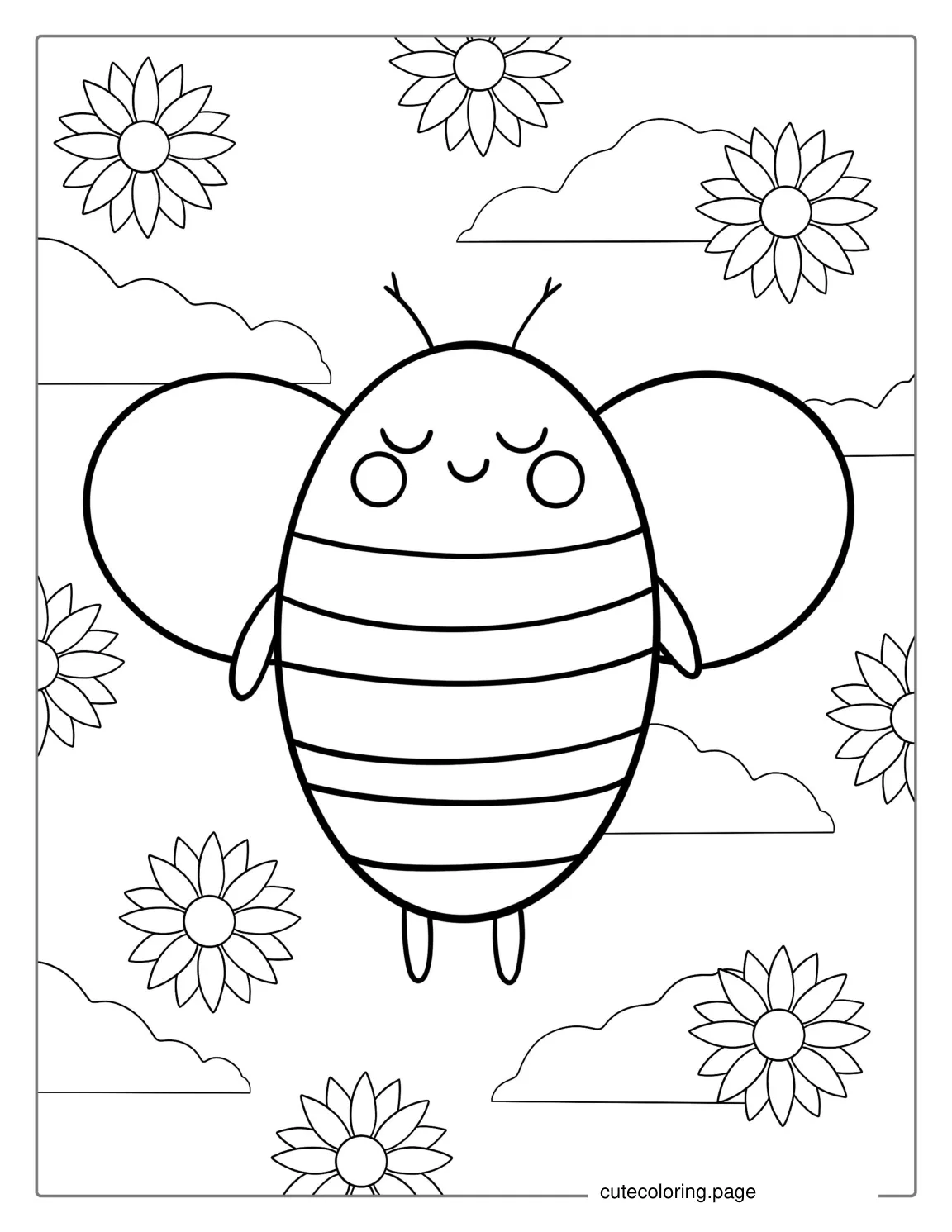 Cute Easy Bee Coloring Sheet For Preschoolers coloring page